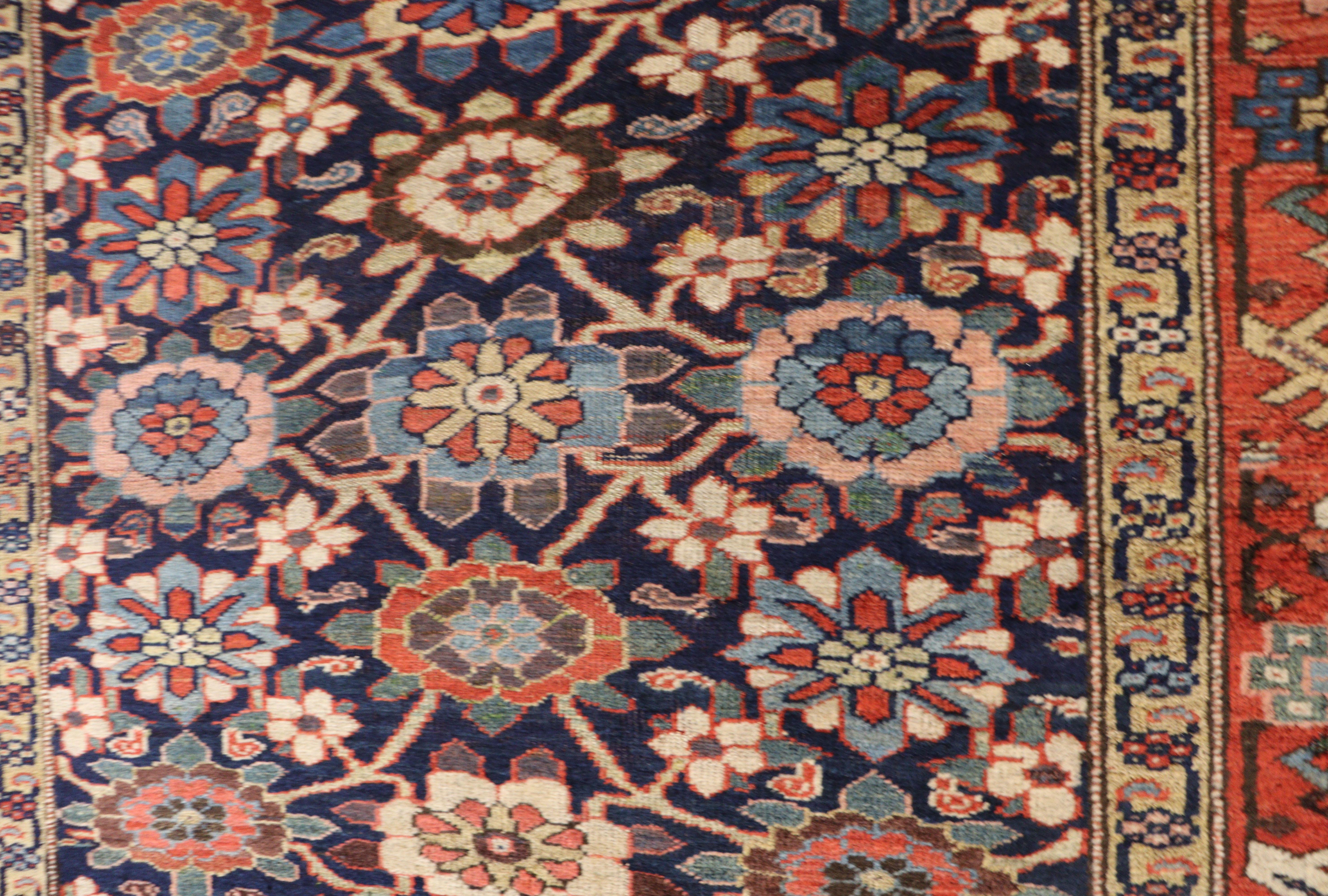 19th Century Antique Persian Tribal Bijar Halwai Gallery Carpet For Sale