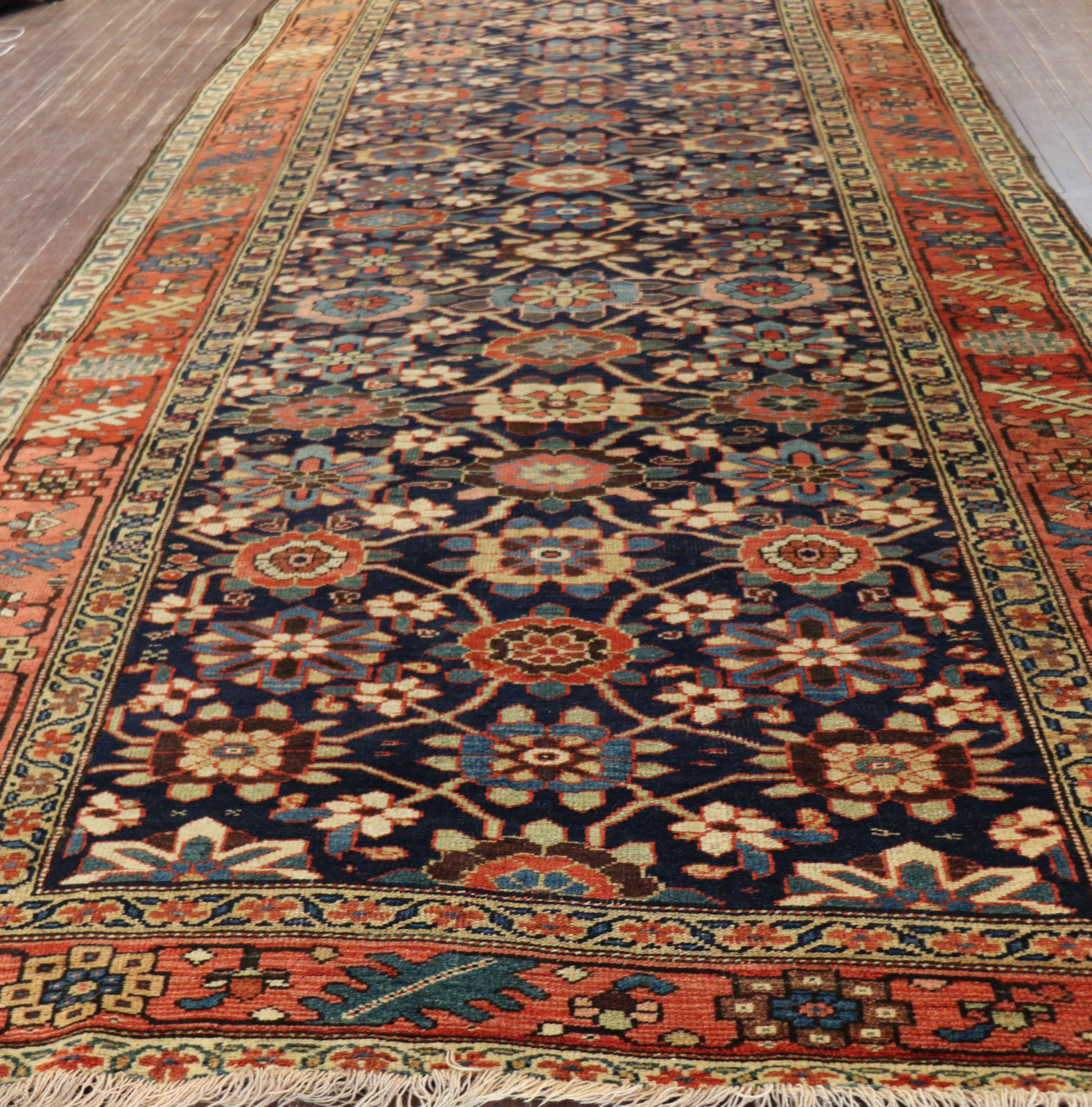 Antique Persian Tribal Bijar Halwai Gallery Carpet For Sale 1