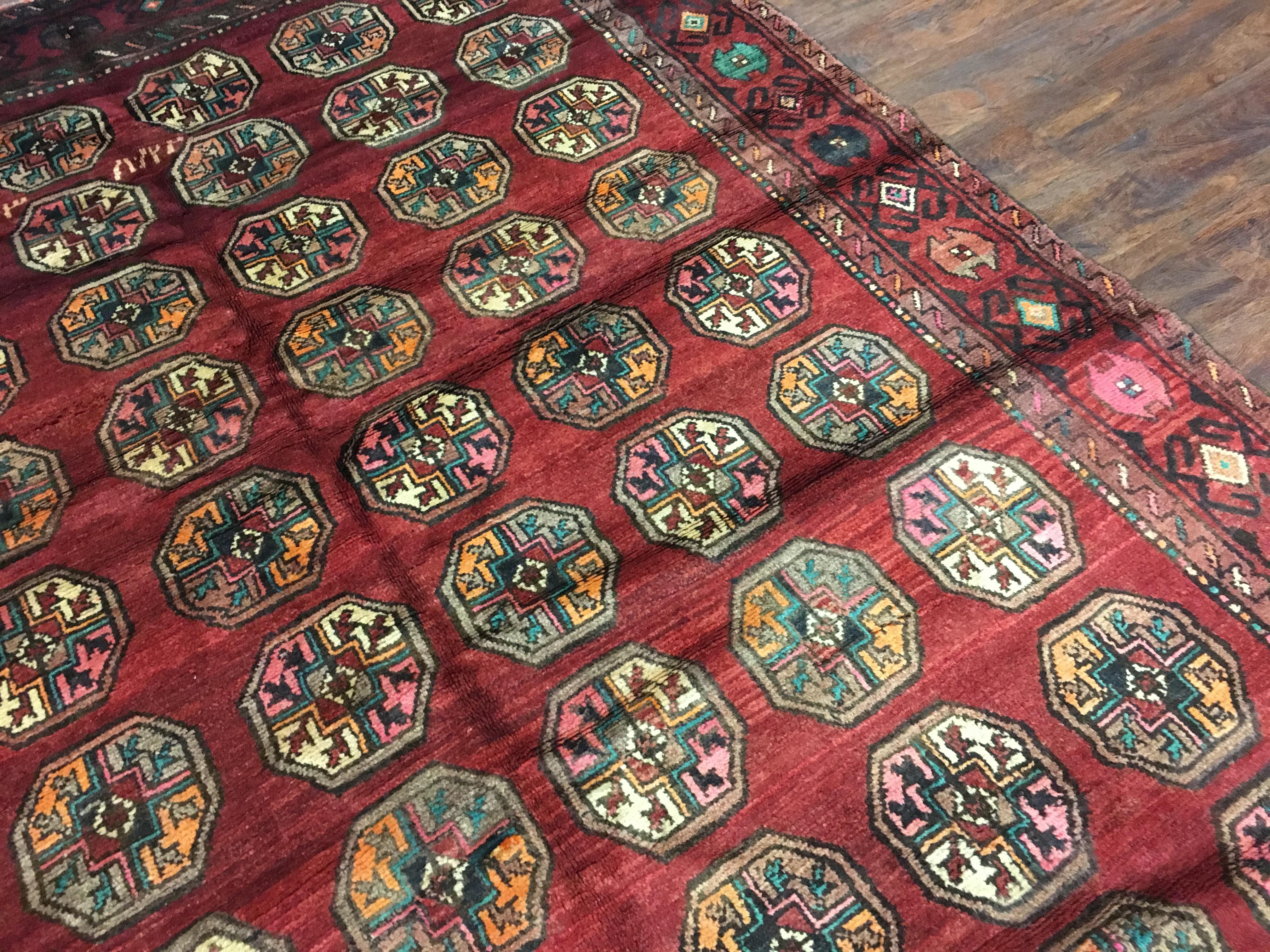 Wool Antique Persian Tribal Bukhara Rug, Dated 1909 For Sale