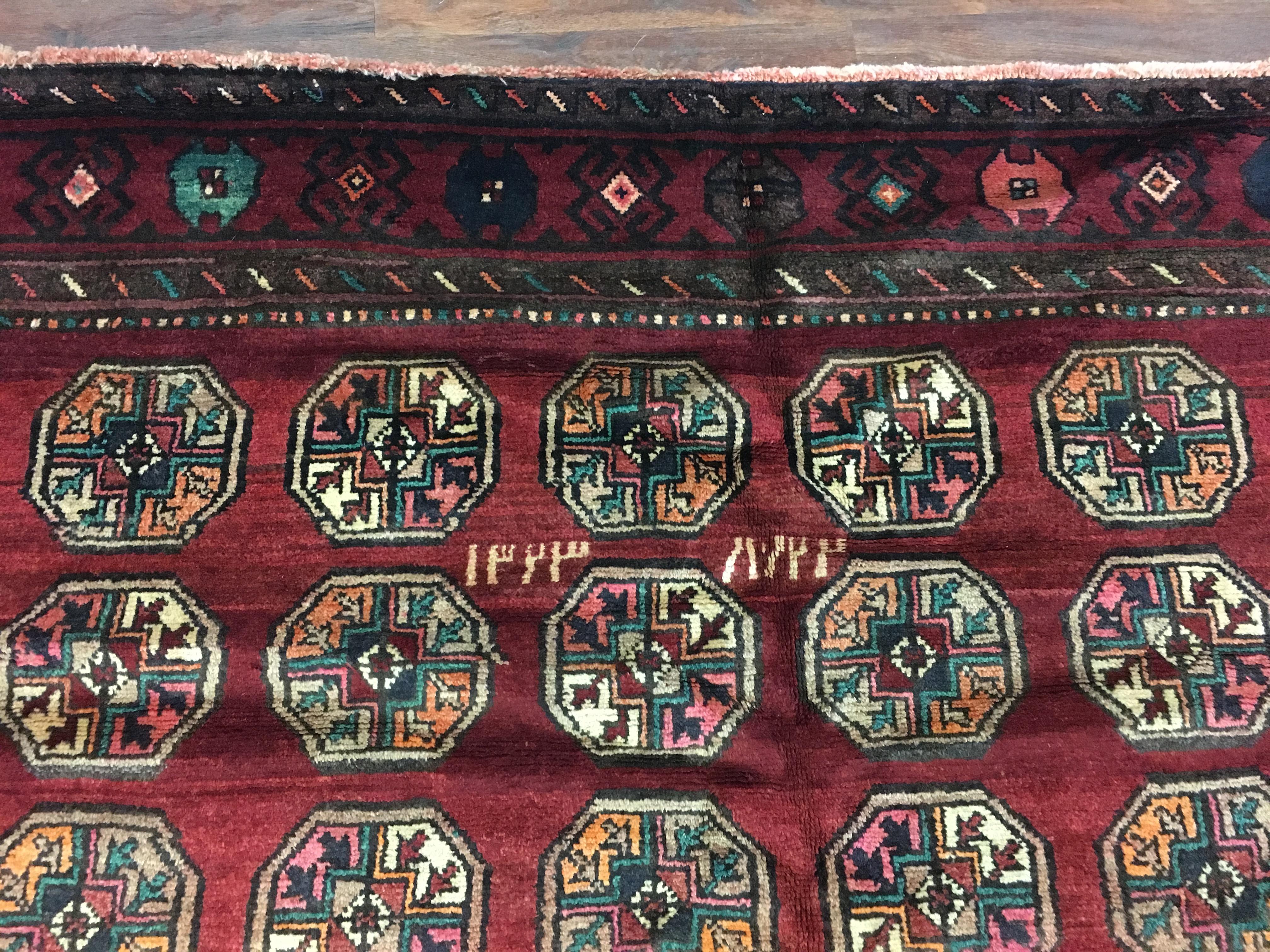 Antique Persian Tribal Bukhara Rug, Dated 1909 For Sale 3