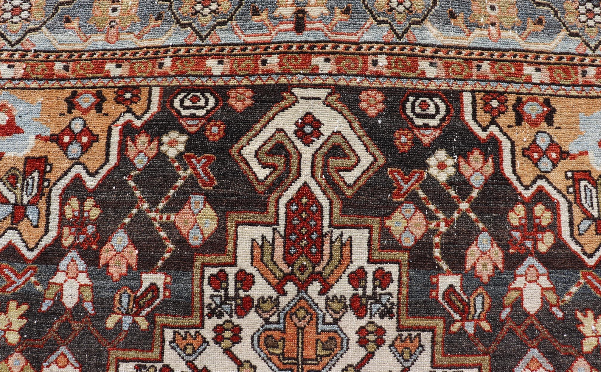 Antique Persian Tribal Design Bakhtiari Rug in Multi Colors By Keivan Woven Arts For Sale 3