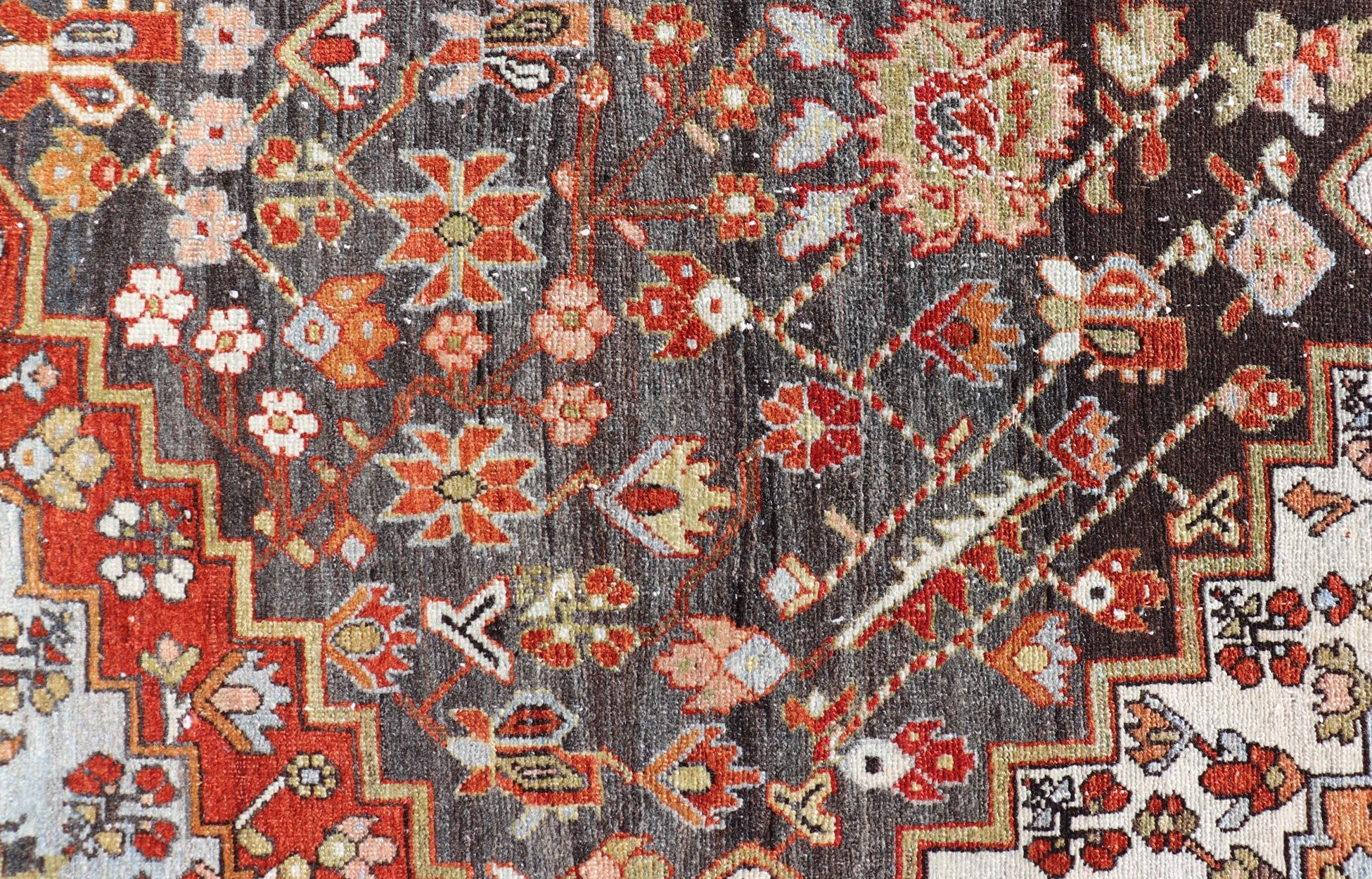 Antique Persian Tribal Design Bakhtiari Rug in Multi Colors By Keivan Woven Arts For Sale 4
