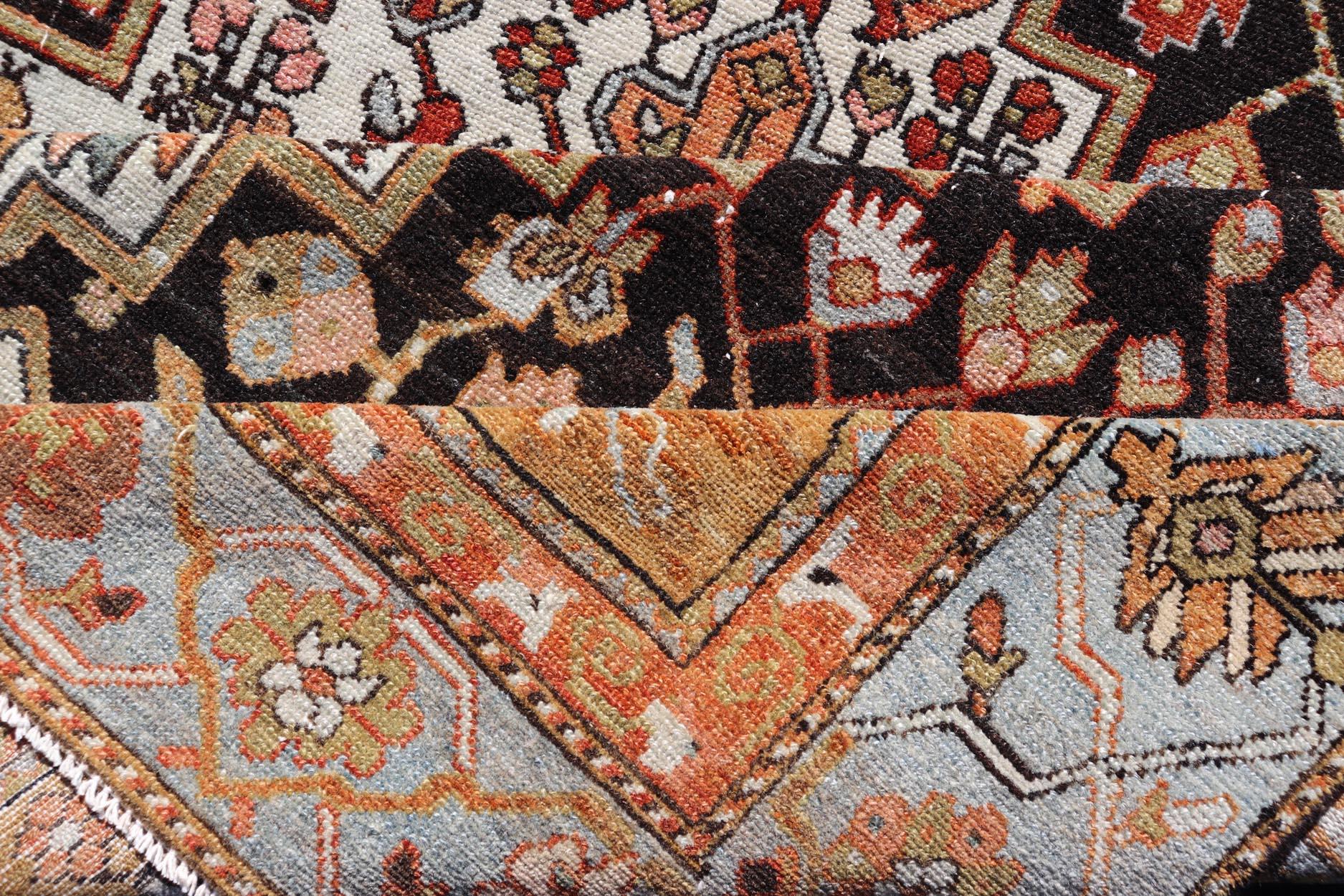 Antique Persian Tribal Design Bakhtiari Rug in Multi Colors By Keivan Woven Arts For Sale 6