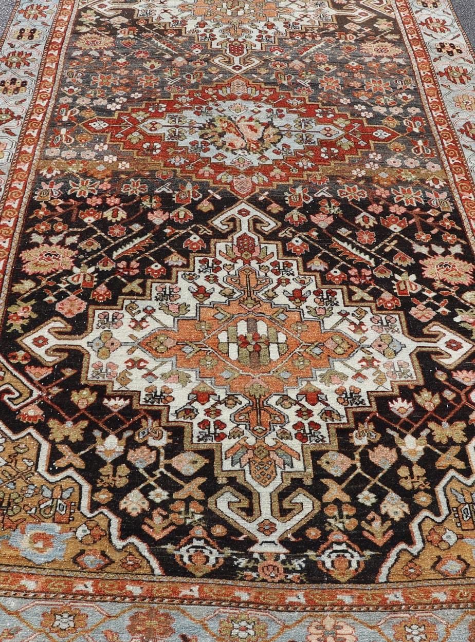 Antique Persian Tribal Design Bakhtiari Rug in Multi Colors By Keivan Woven Arts For Sale 7