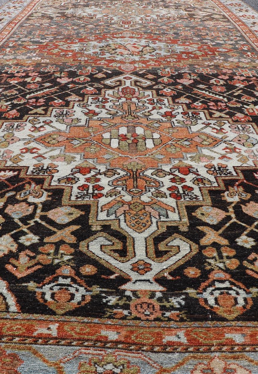 Antique Persian Tribal Design Bakhtiari Rug in Multi Colors By Keivan Woven Arts For Sale 8