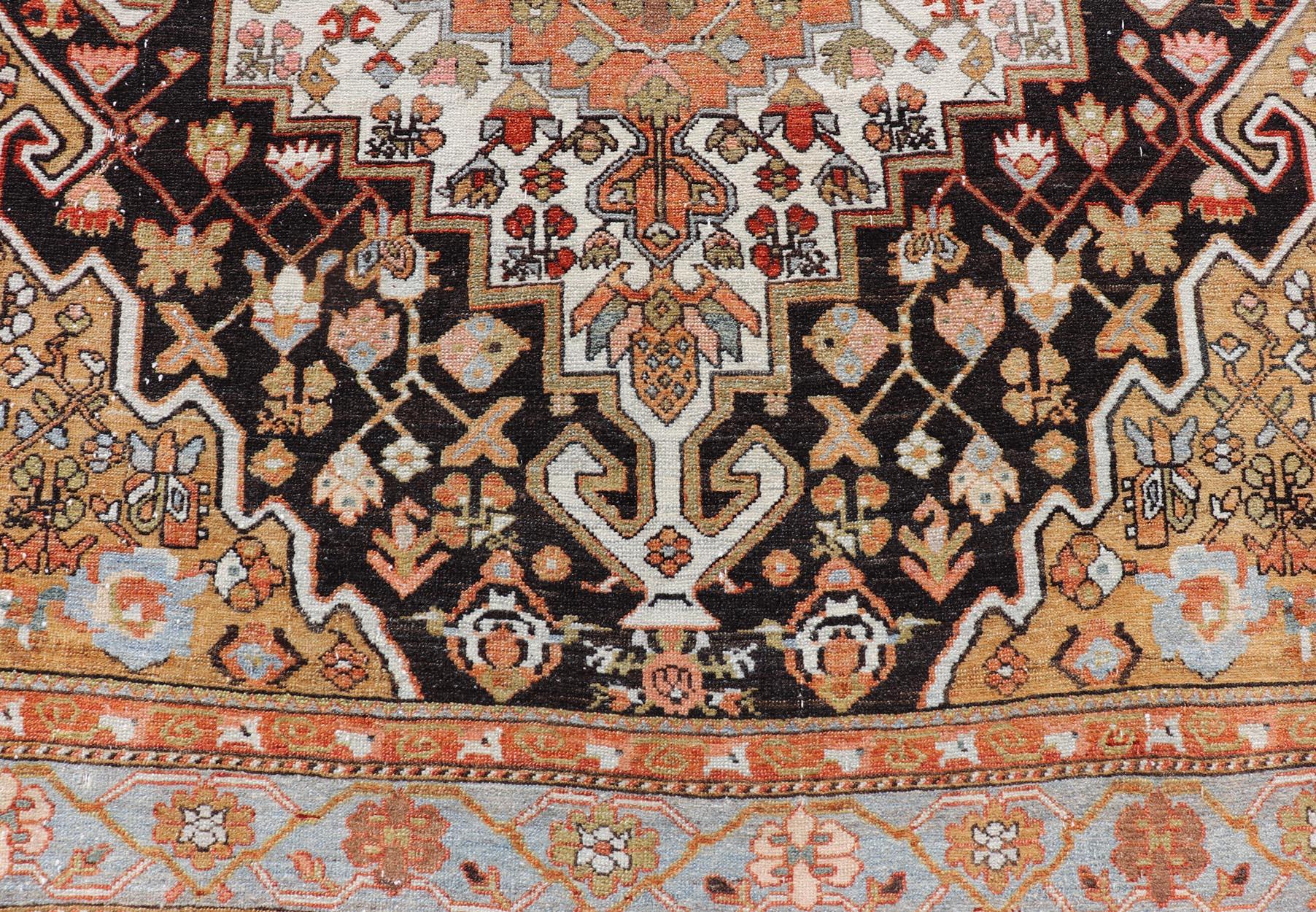 Antique Persian Tribal Design Bakhtiari Rug in Multi Colors Keivan Woven Arts. 
Keivan Woven Arts / rug W22-0202, country of origin / type: Iran / Bakhtiari, circa 1900
Measures: 6'0 x 12'0 
Persian Bakhtiari rugs are in fact tribal pieces that rely