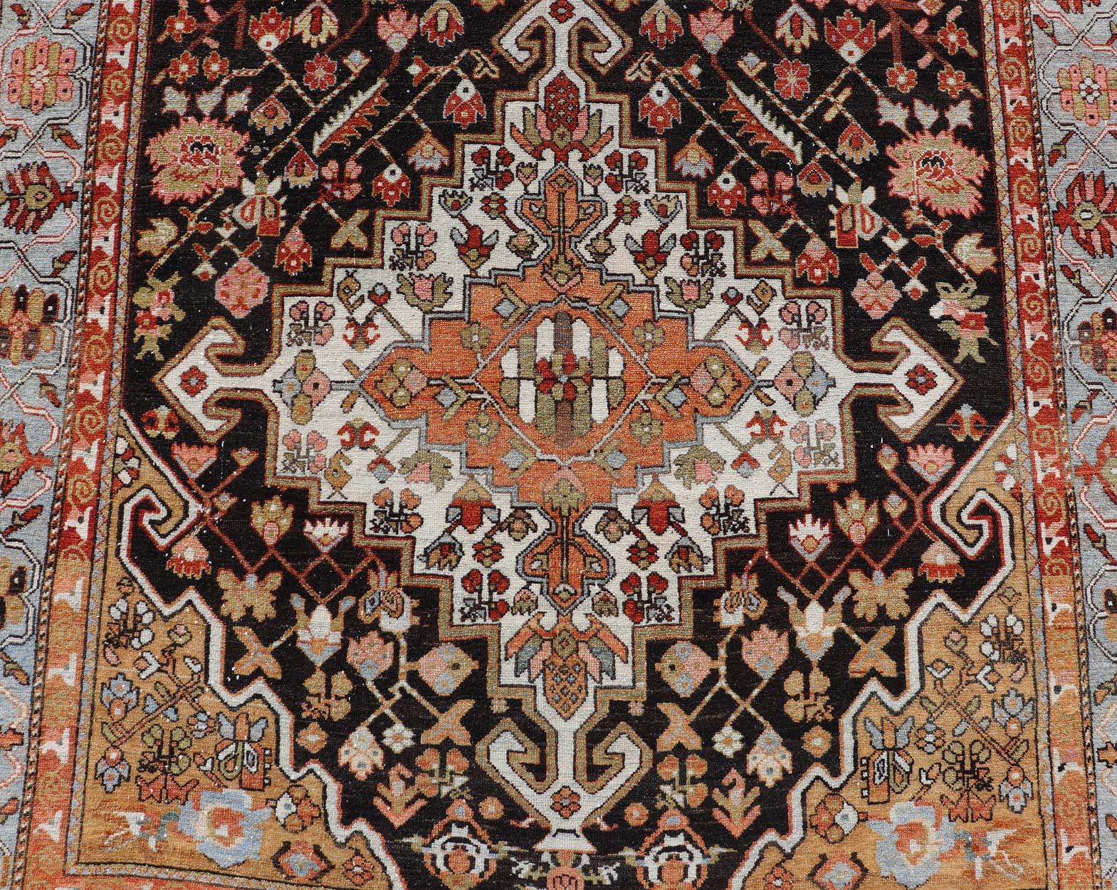 Hand-Knotted Antique Persian Tribal Design Bakhtiari Rug in Multi Colors By Keivan Woven Arts For Sale