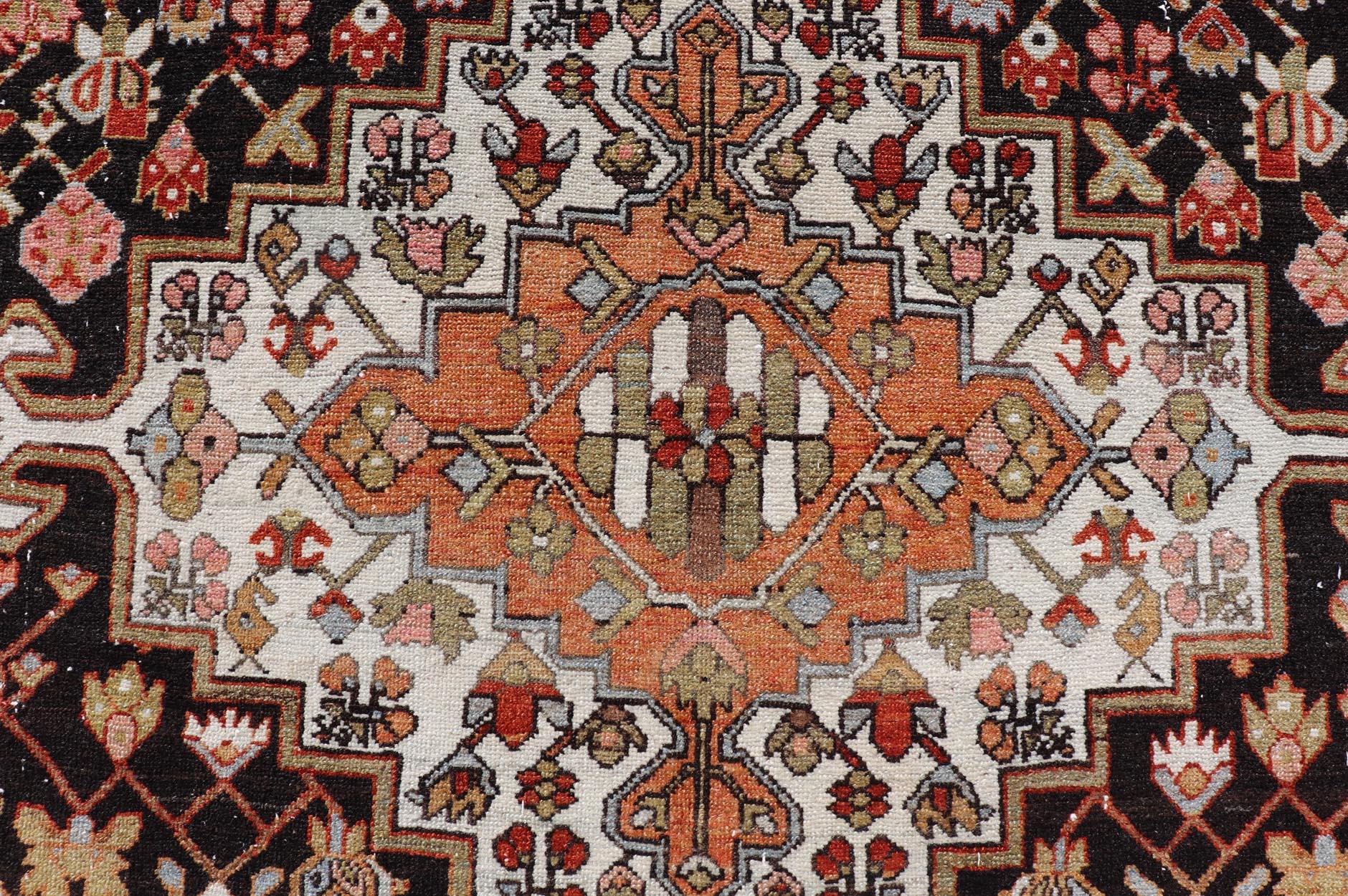 Antique Persian Tribal Design Bakhtiari Rug in Multi Colors By Keivan Woven Arts In Good Condition For Sale In Atlanta, GA