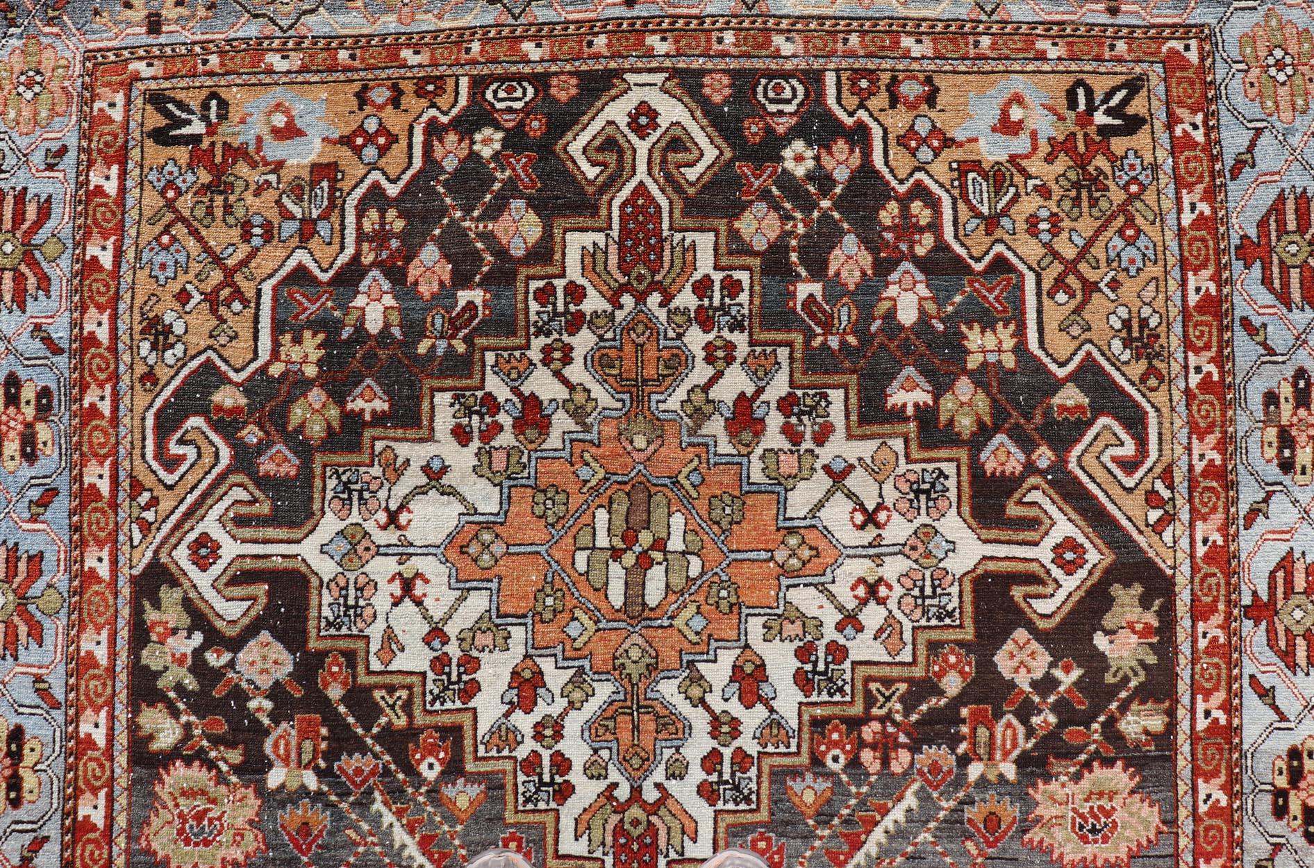 Antique Persian Tribal Design Bakhtiari Rug in Multi Colors By Keivan Woven Arts For Sale 2