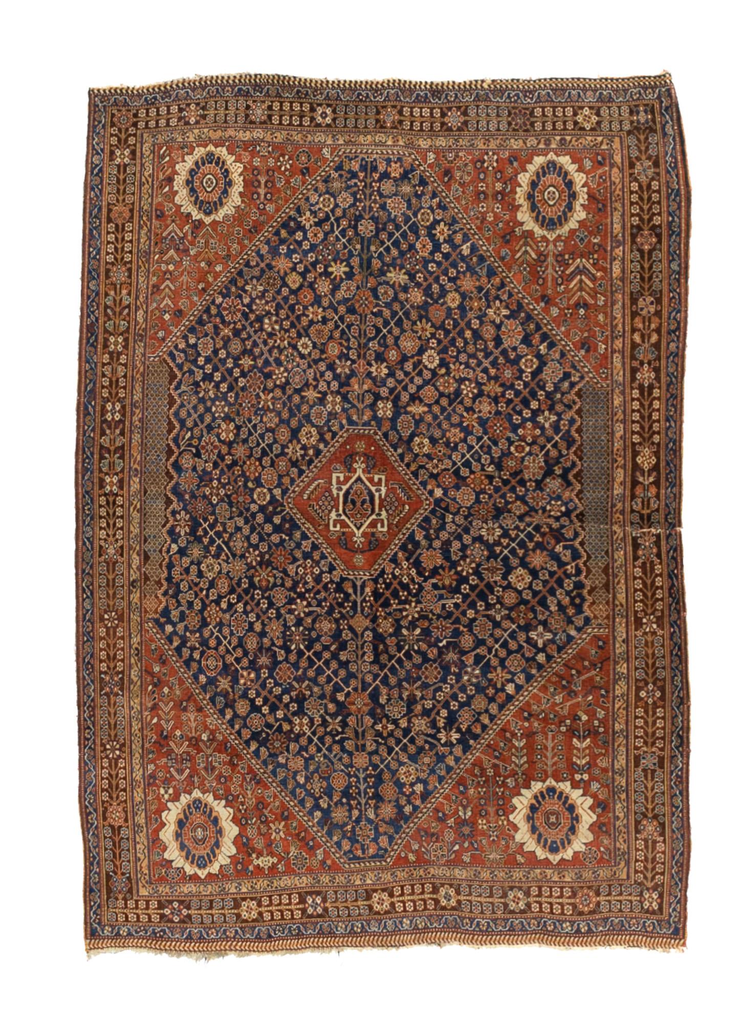 Hand-Knotted Antique Persian Tribal Khamseh Rug 4'10