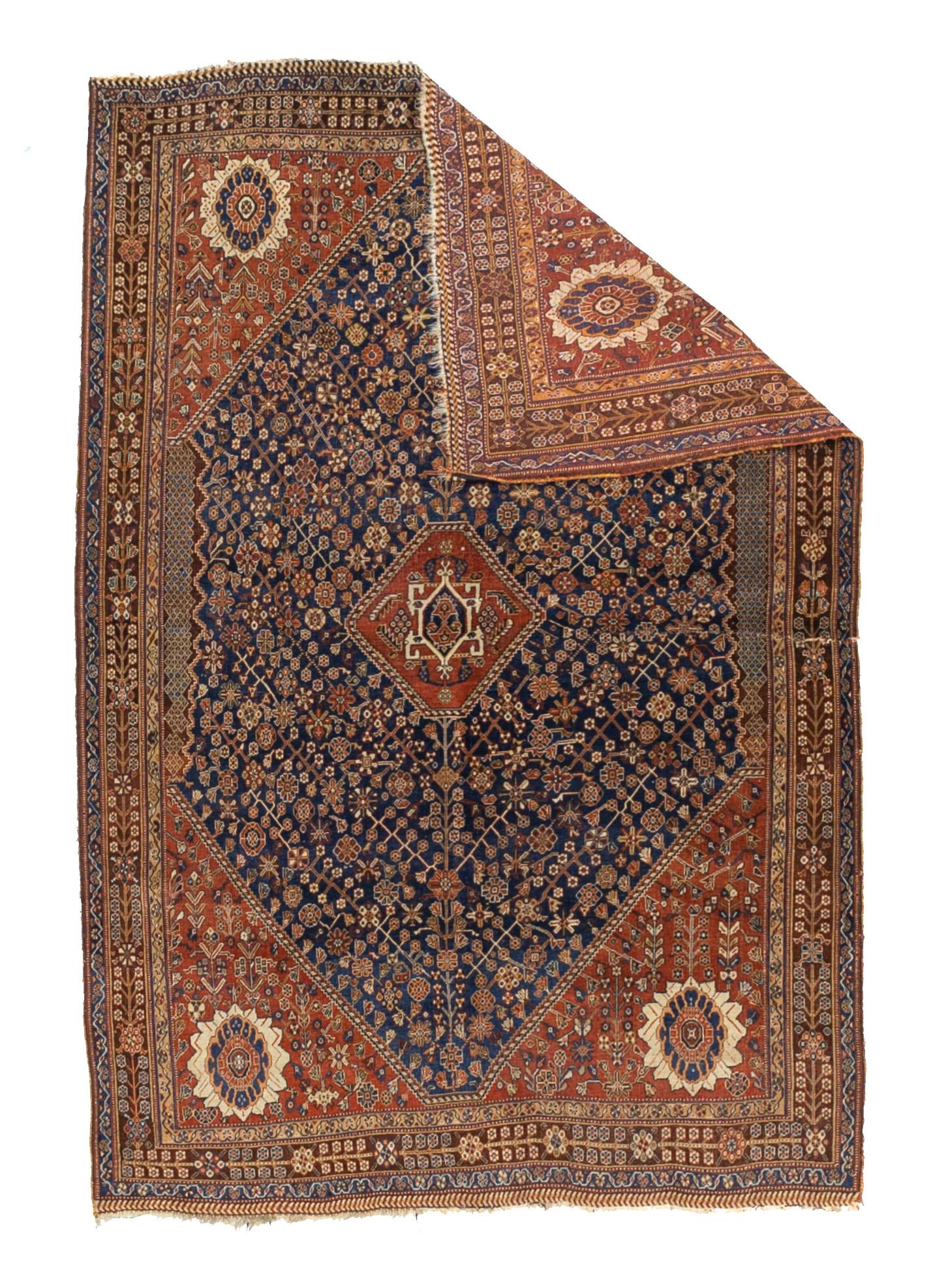 Antique Persian Tribal Khamseh Rug 4'10