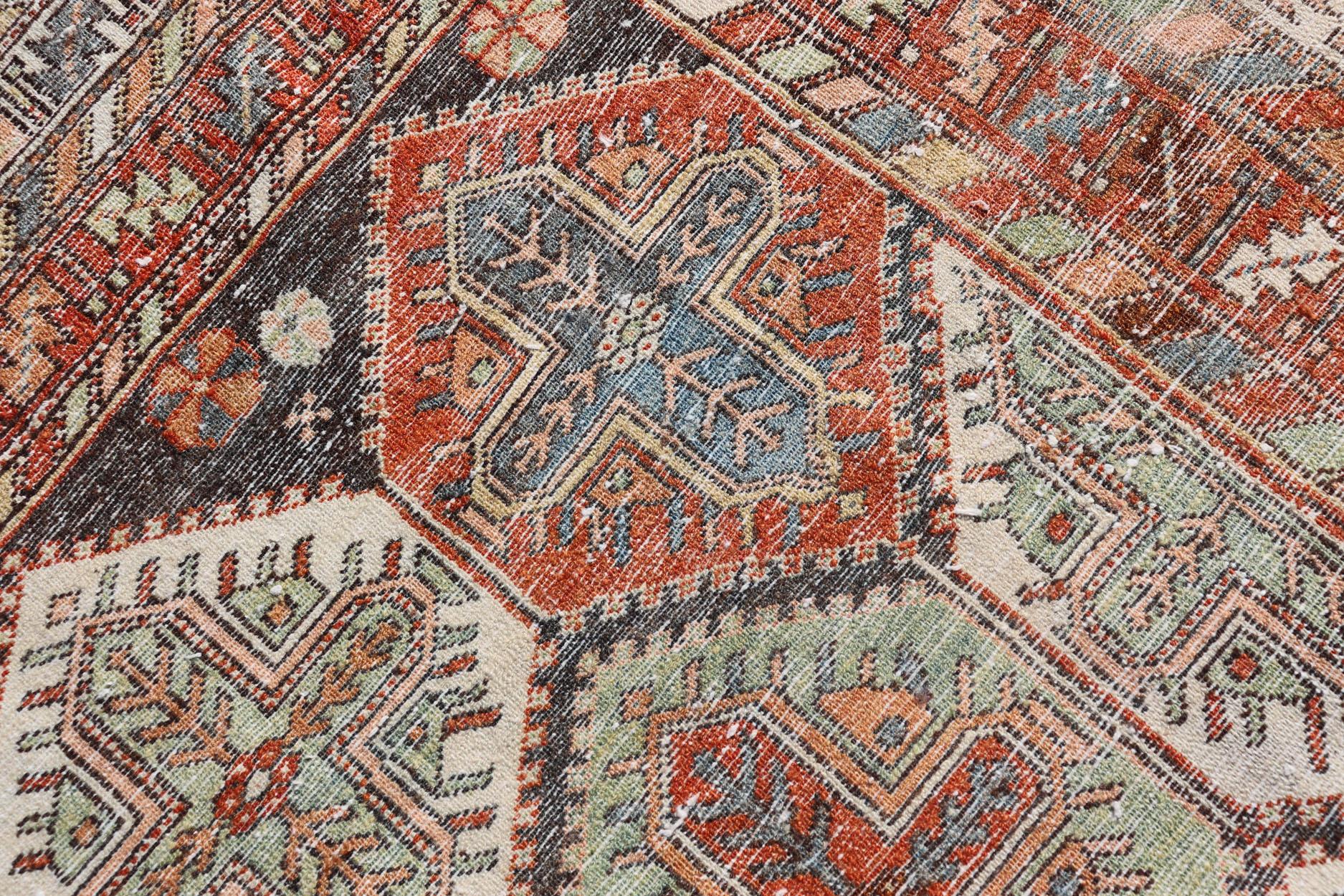 Antique Persian Tribal Motif Design with Crosses Bakhtiari Rug in Multi Colors For Sale 6