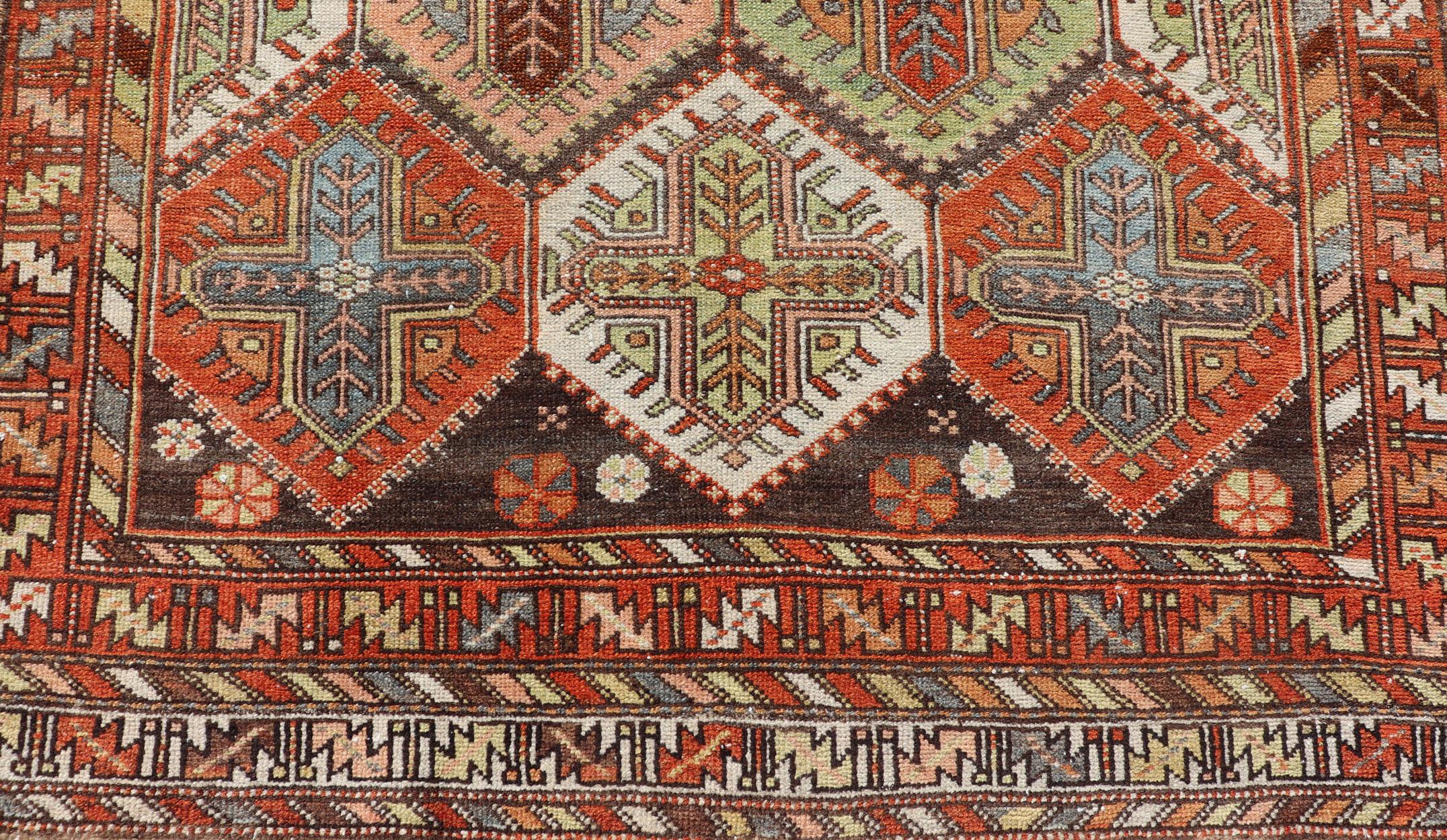 Antique Persian Tribal Motif Design with Crosses Bakhtiari Rug in Multi Colors For Sale 1