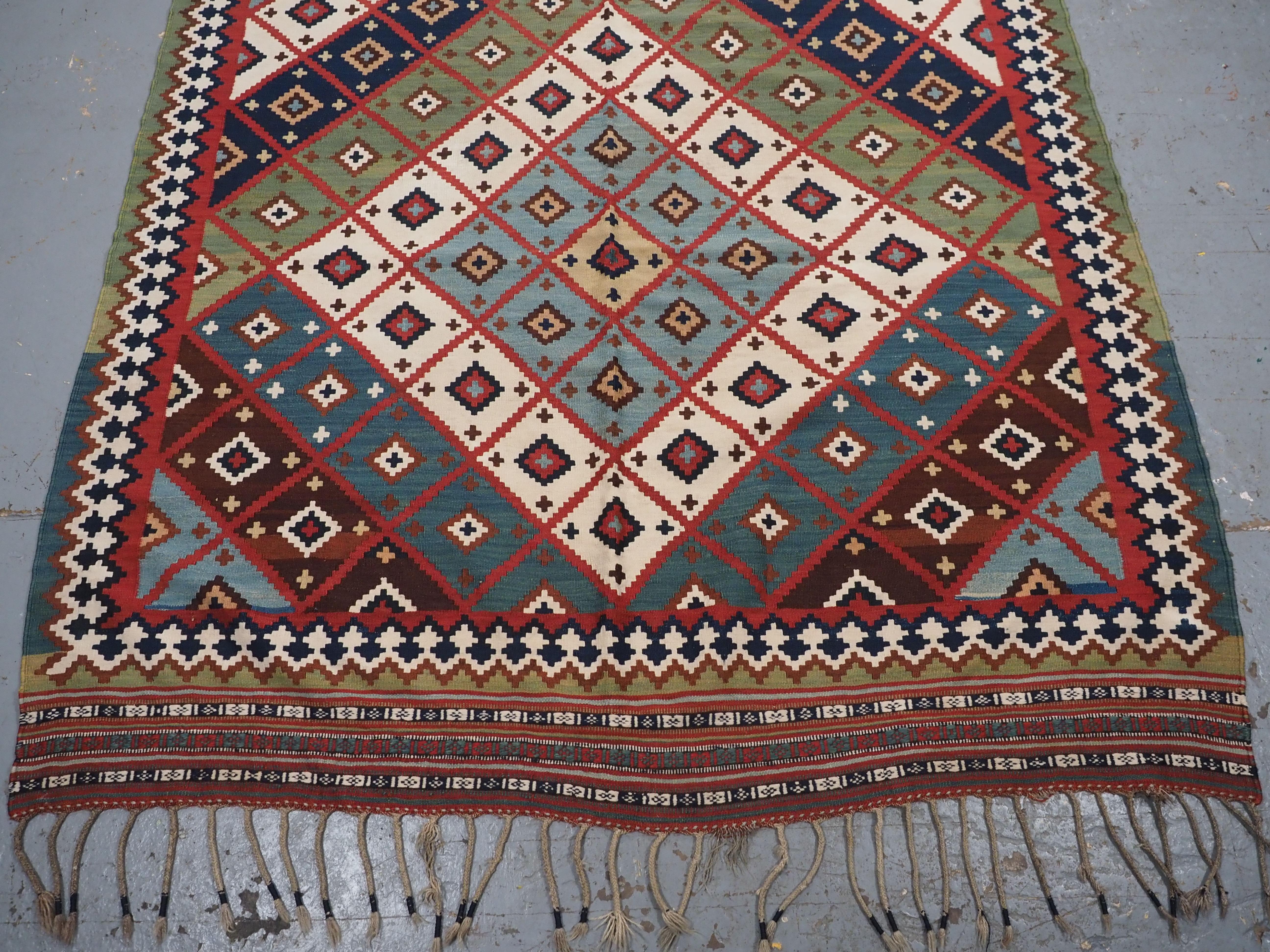 Wool Antique Persian tribal Qashqai kilim, South West Persia.  Circa 1890. For Sale