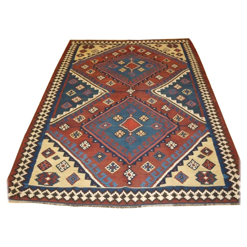 Antico Kilim tribale persiano Qashqai, Persia sud-occidentale