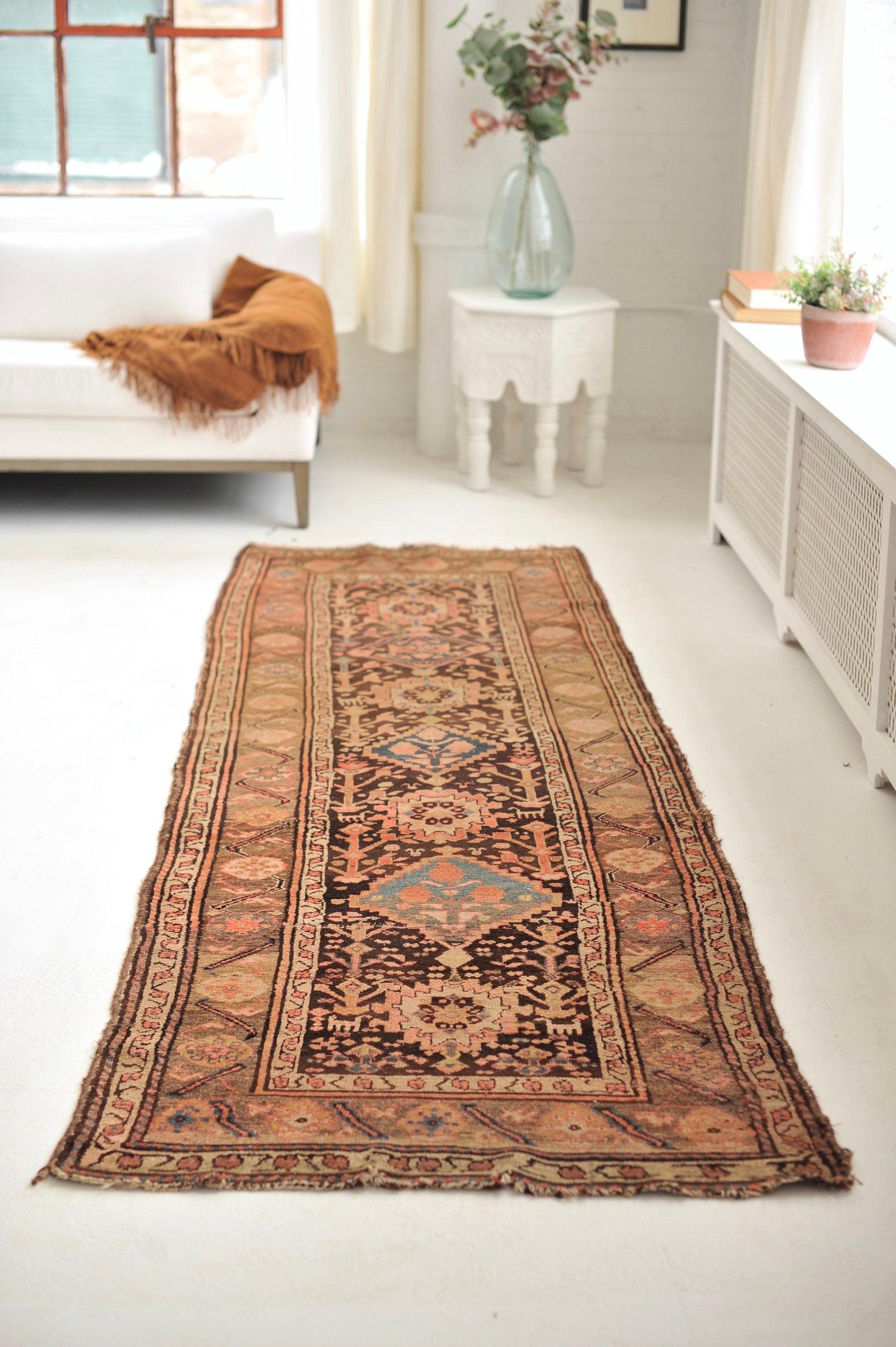 Antique Persian Tribal Runner in Charcoal Black, Taupe, Pink, & Blue Colors For Sale 4