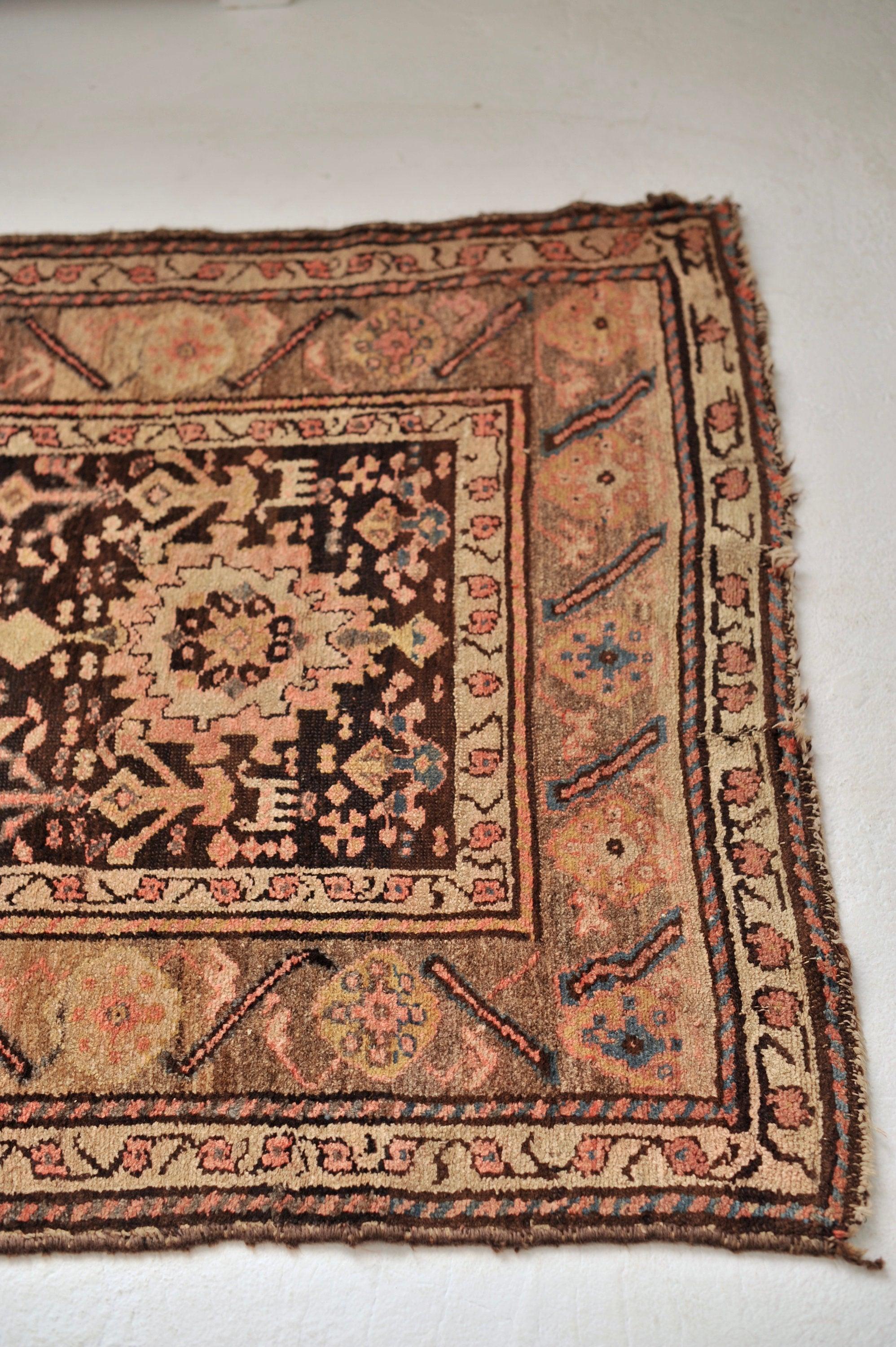 Early 20th Century Antique Persian Tribal Runner in Charcoal Black, Taupe, Pink, & Blue Colors For Sale