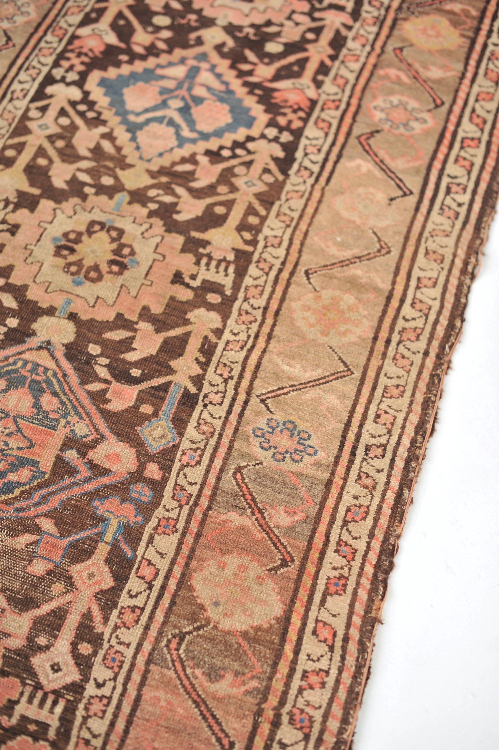 Antique Persian Tribal Runner in Charcoal Black, Taupe, Pink, & Blue Colors For Sale 3