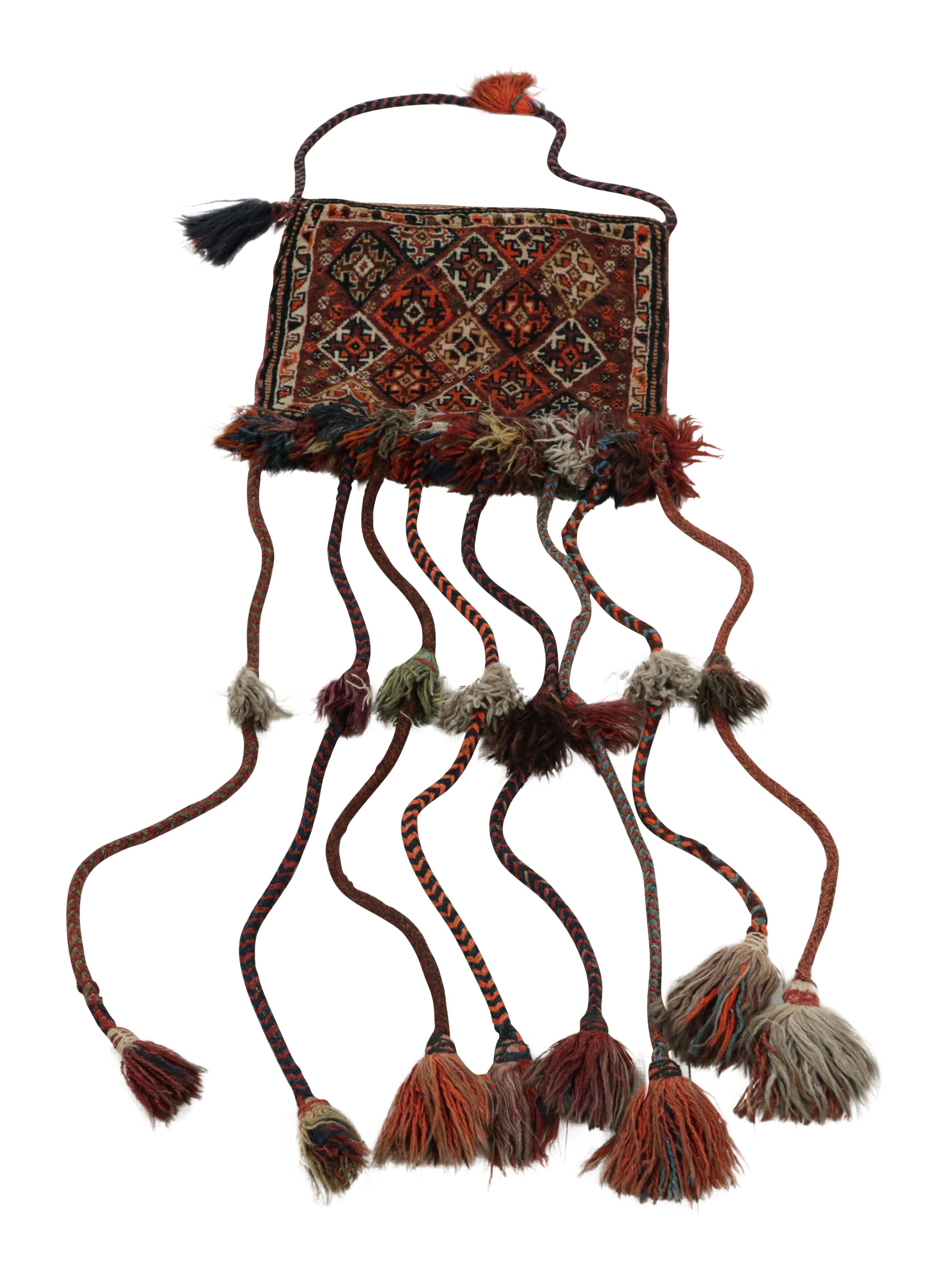 Hand-Woven Antique Persian Tribal Salt Bag with Geometric Patterns, from Rug & Kilim For Sale