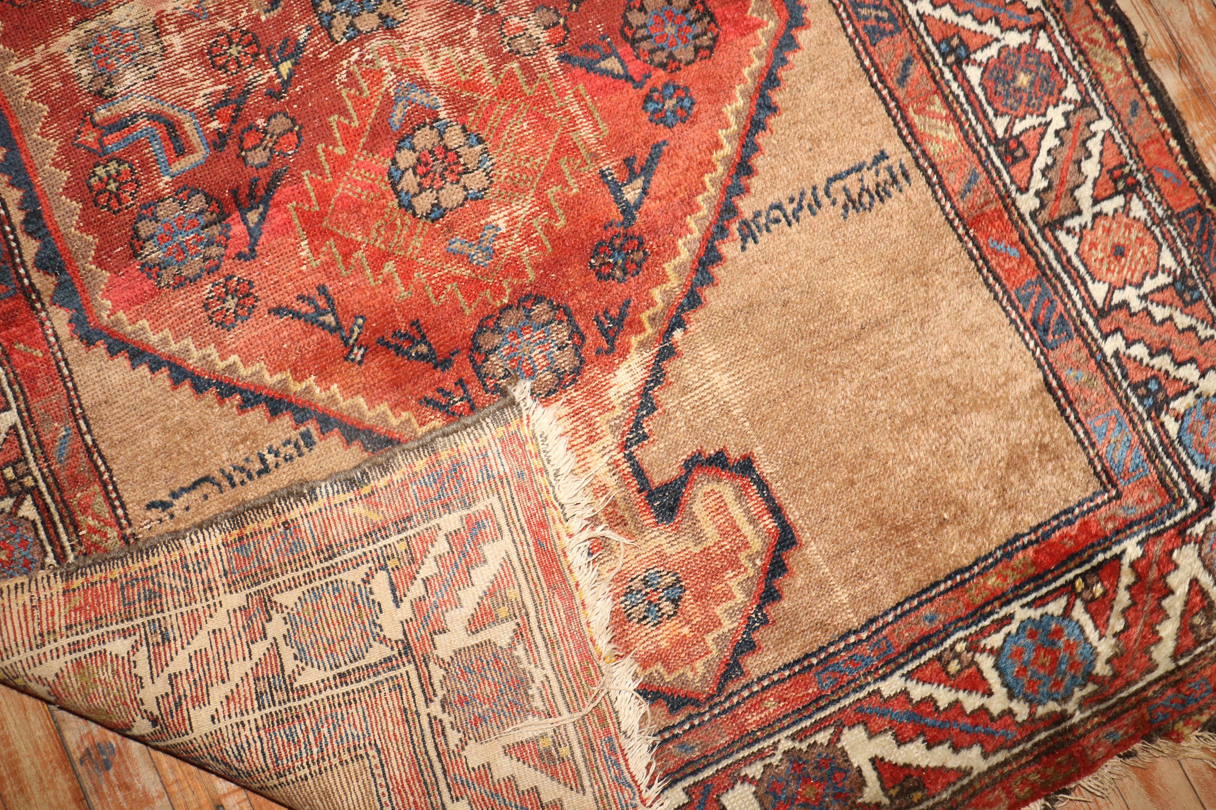 Zabihi Collection Worn Antique Persian Tribal Serab Rug In Distressed Condition For Sale In New York, NY