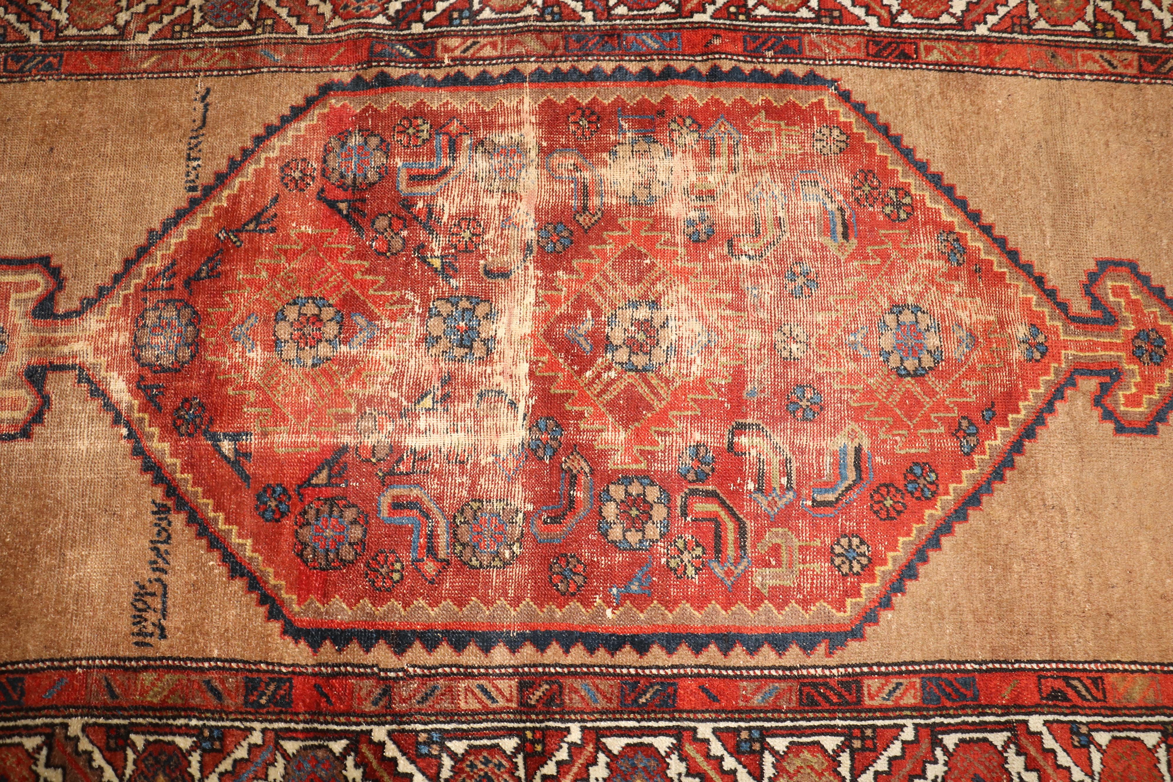 Wool Zabihi Collection Worn Antique Persian Tribal Serab Rug For Sale