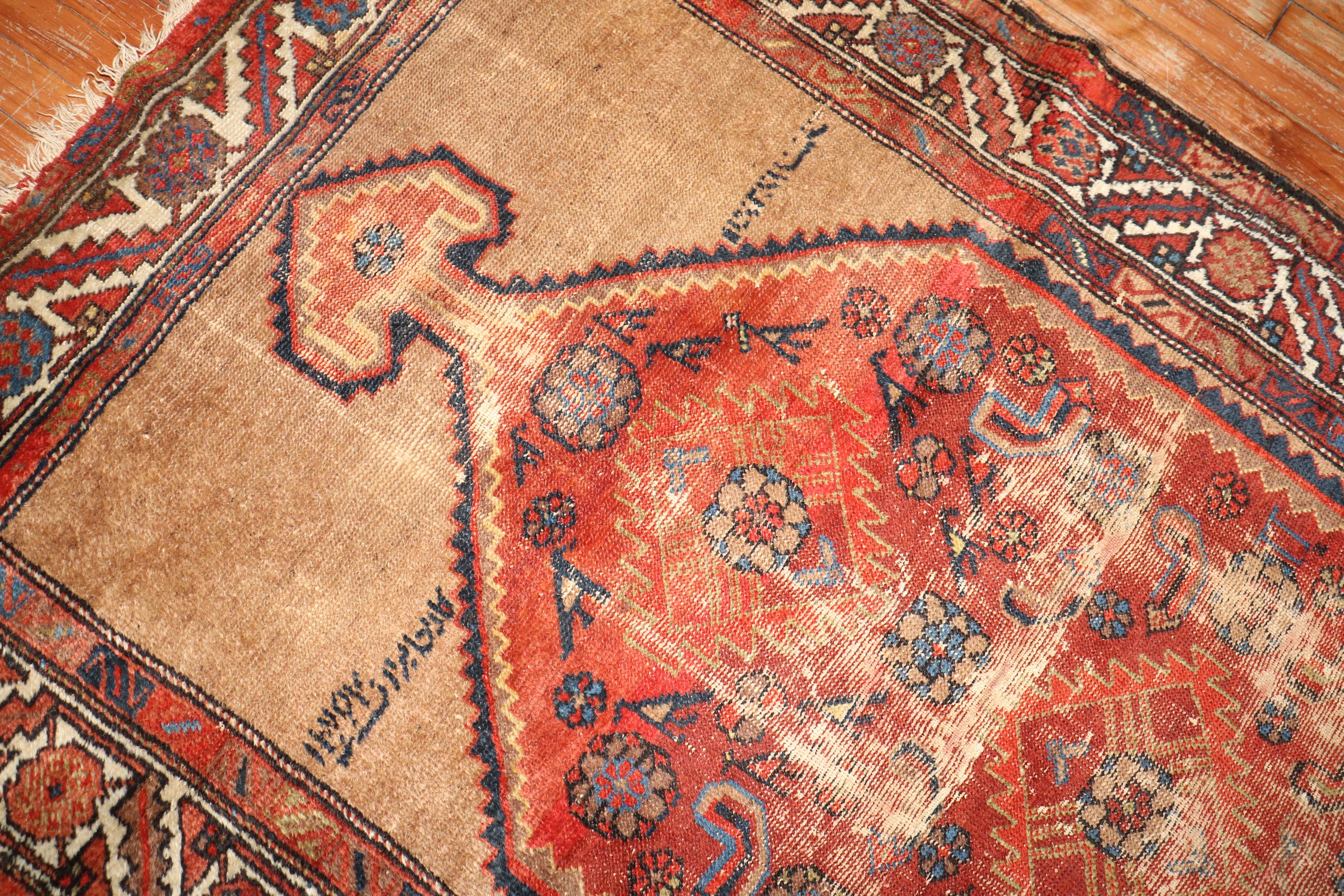 Zabihi Collection Worn Antique Persian Tribal Serab Rug For Sale 1