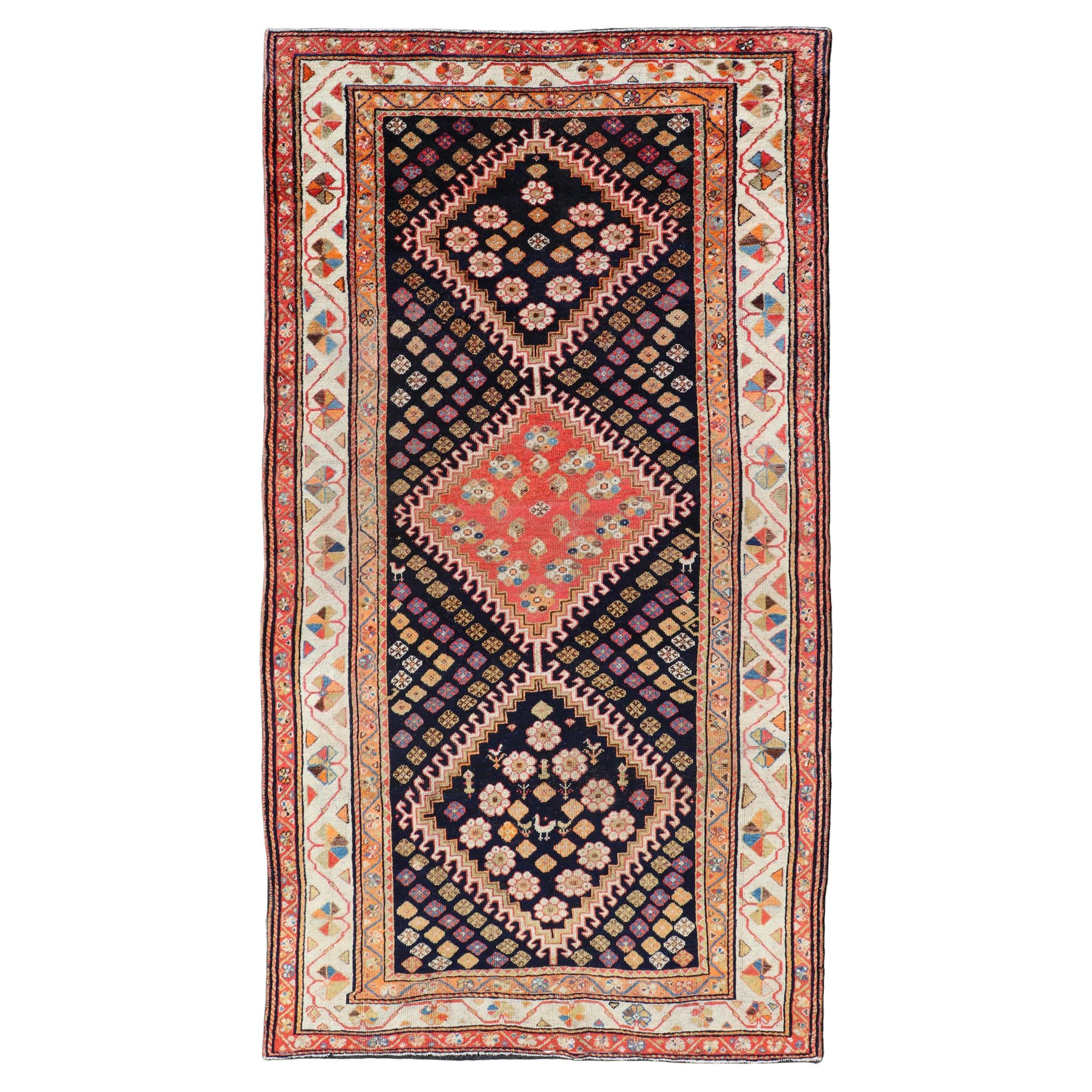 Antique Persian Tribal Shiraz in Wool with Tribal Medallion Design