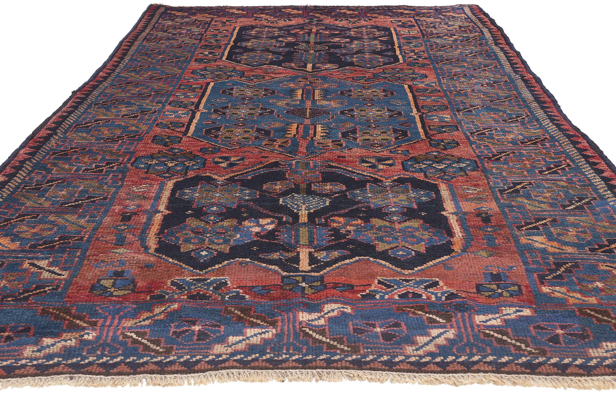 Hand-Knotted Antique Persian Tribal Shiraz Rug with Qashqai Tribe Influence For Sale