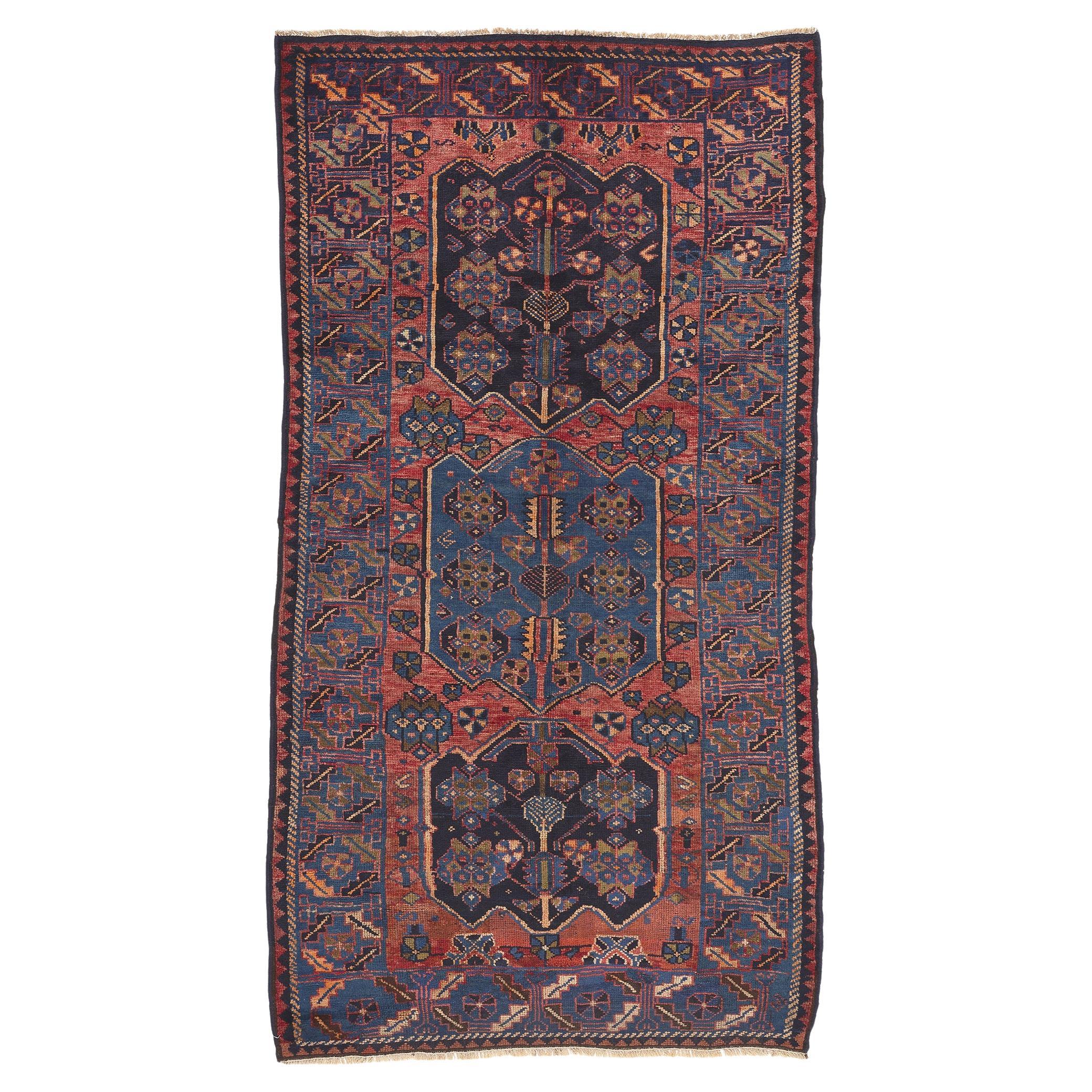 Antique Persian Tribal Shiraz Rug with Qashqai Tribe Influence