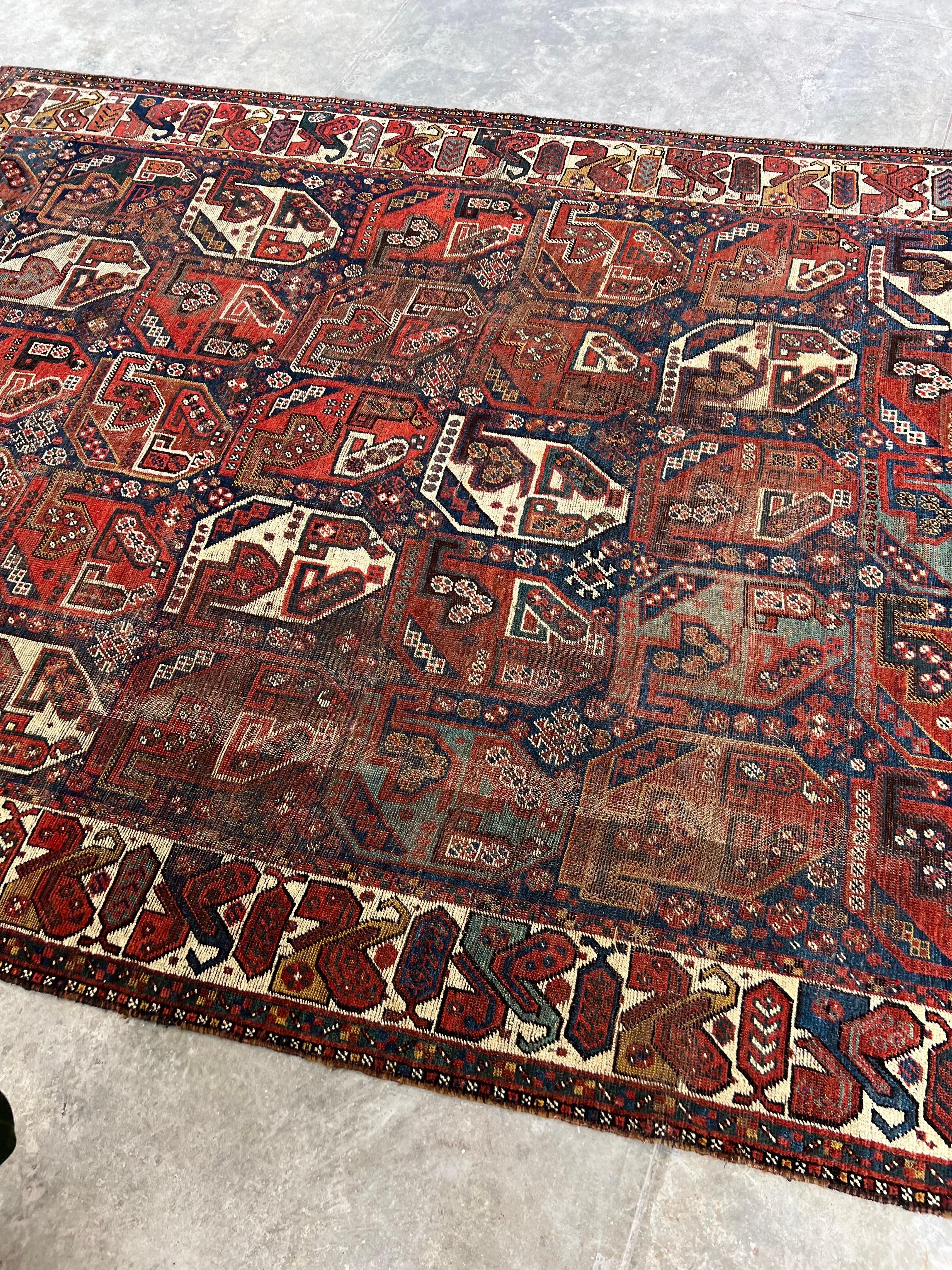Antique Persian Tribal Shiraz Rug with a Repeating All over Pattern For Sale 5