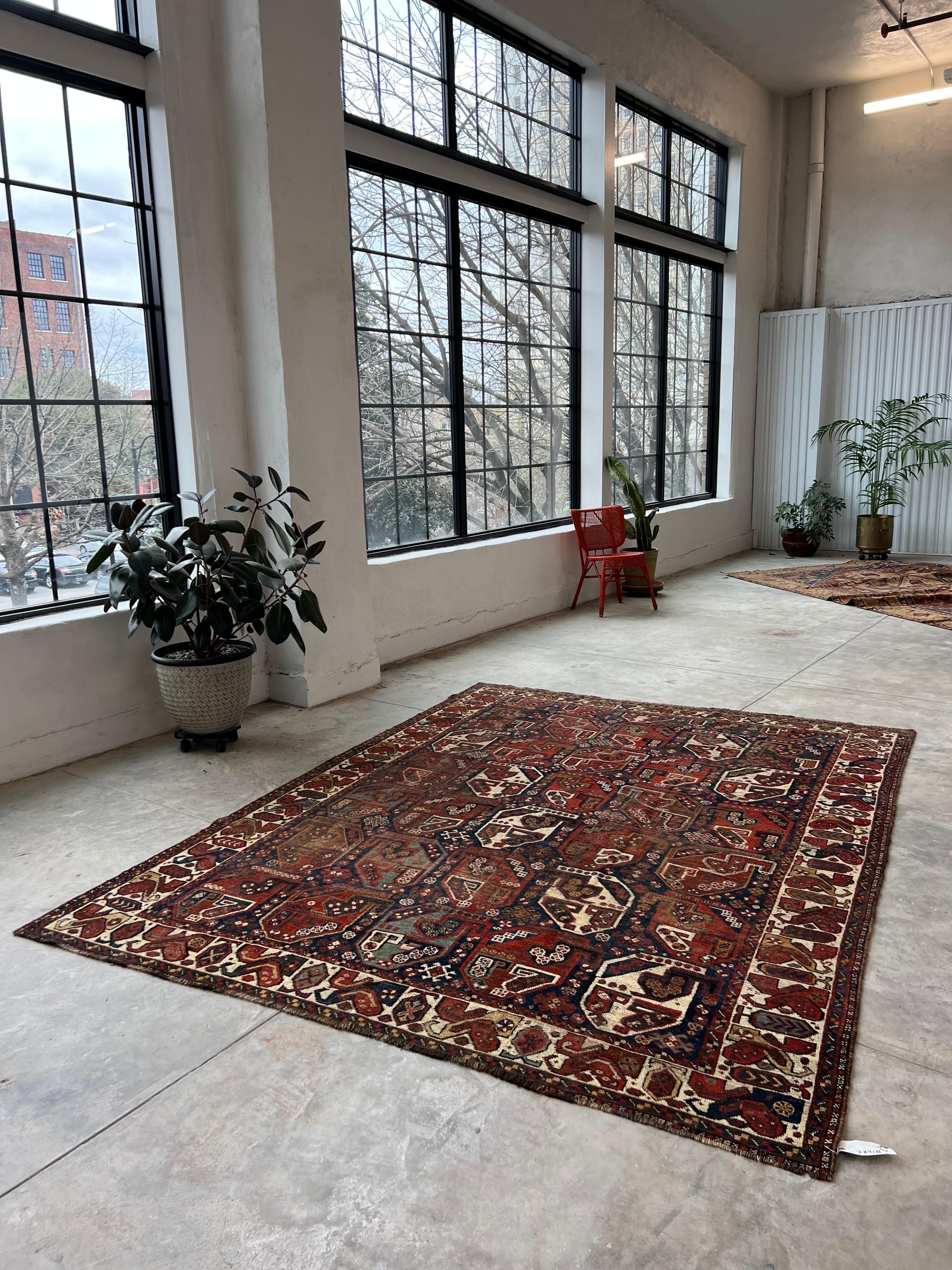 Antique Persian Tribal Shiraz Rug with a Repeating All over Pattern For Sale 6