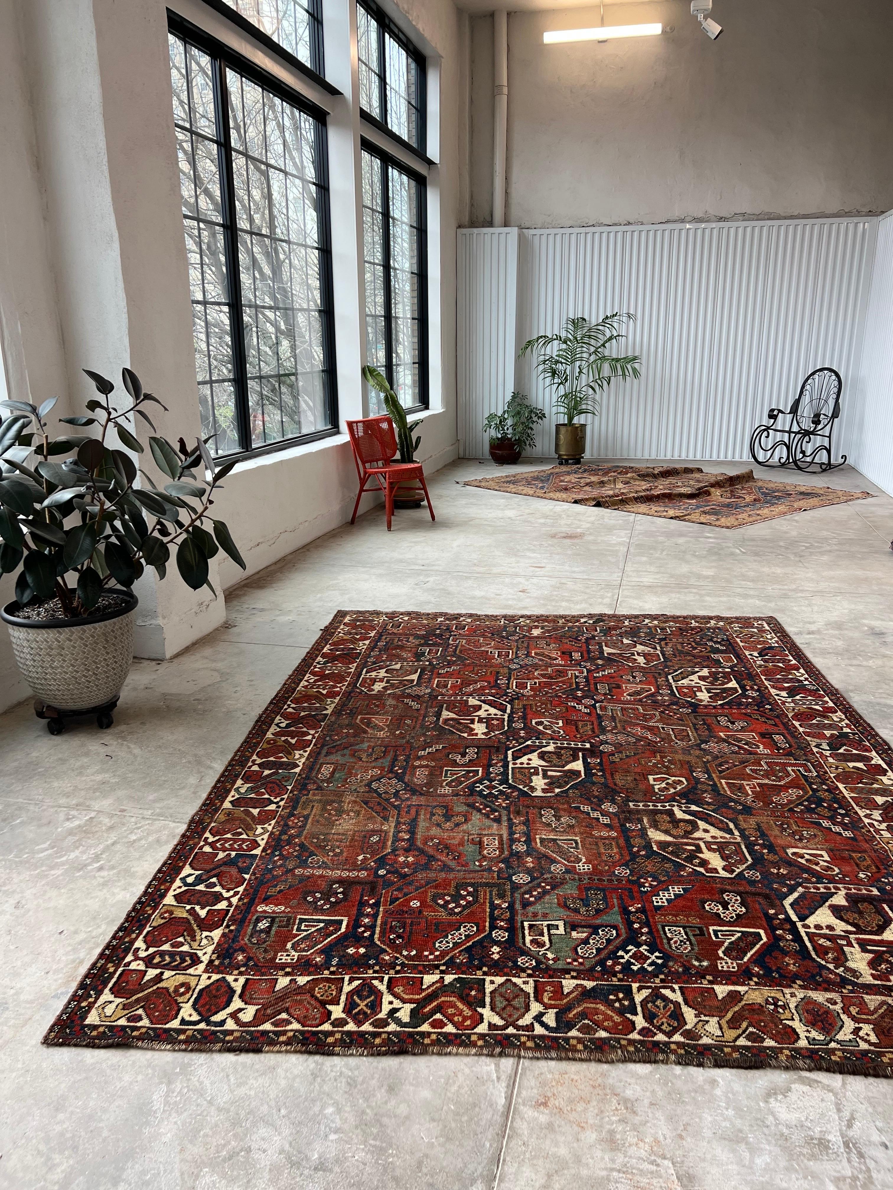 Antique Persian Tribal Shiraz Rug with a Repeating All over Pattern For Sale 7