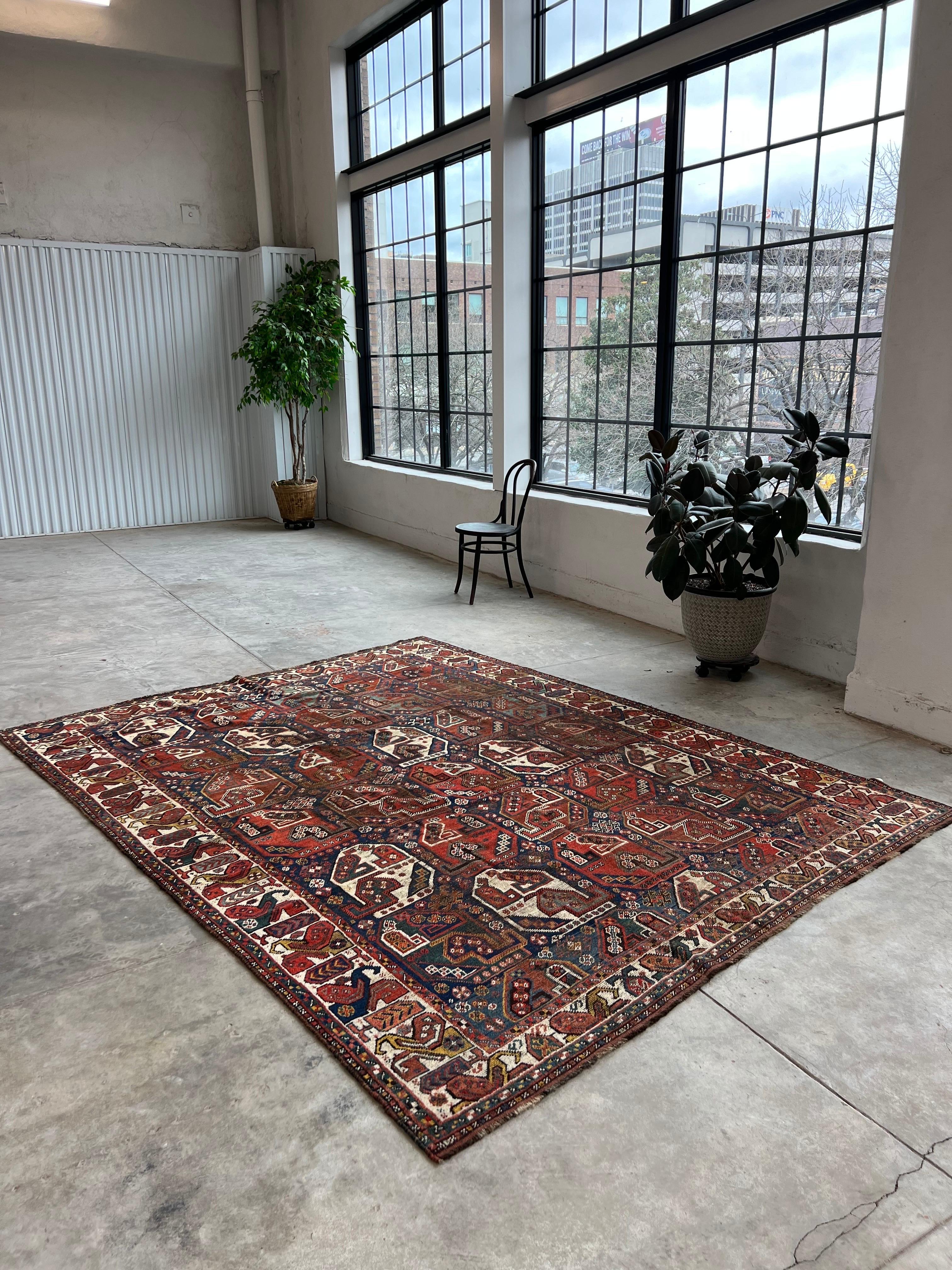 Antique Persian Tribal Shiraz Rug with a Repeating All over Pattern For Sale 9