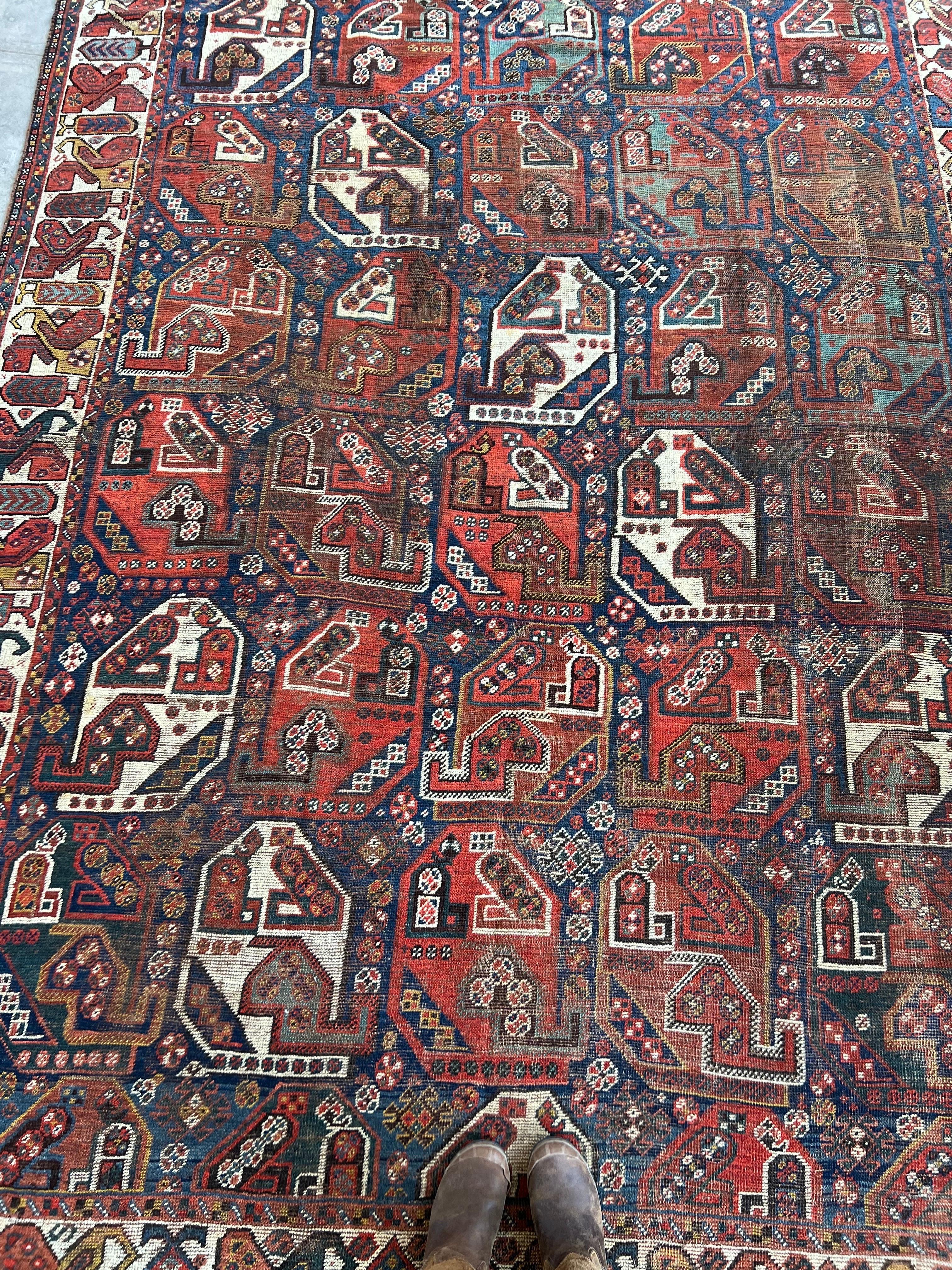 Antique Persian Tribal Shiraz Rug with a Repeating All over Pattern For Sale 10
