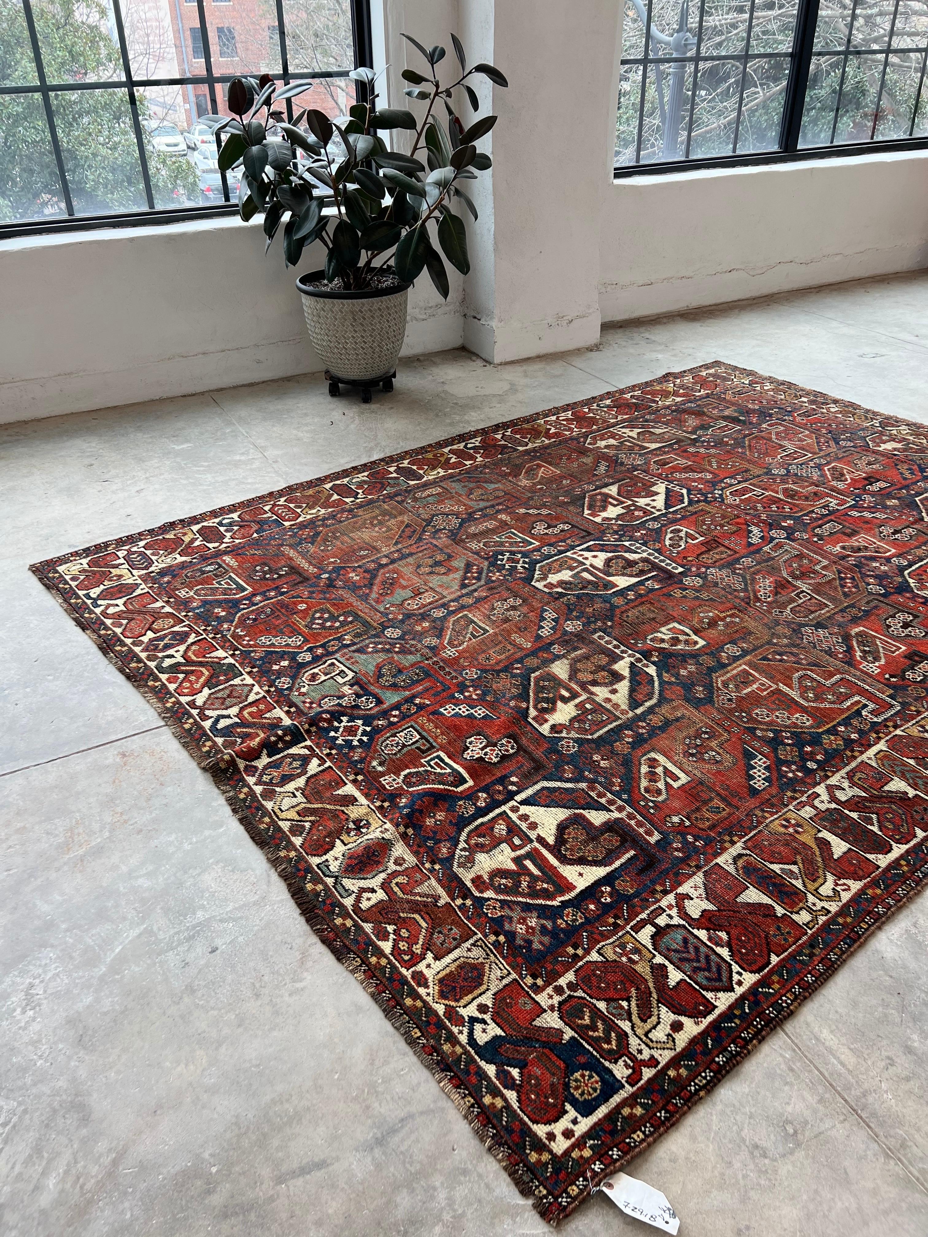 Antique Persian Tribal Shiraz Rug with a Repeating All over Pattern For Sale 13