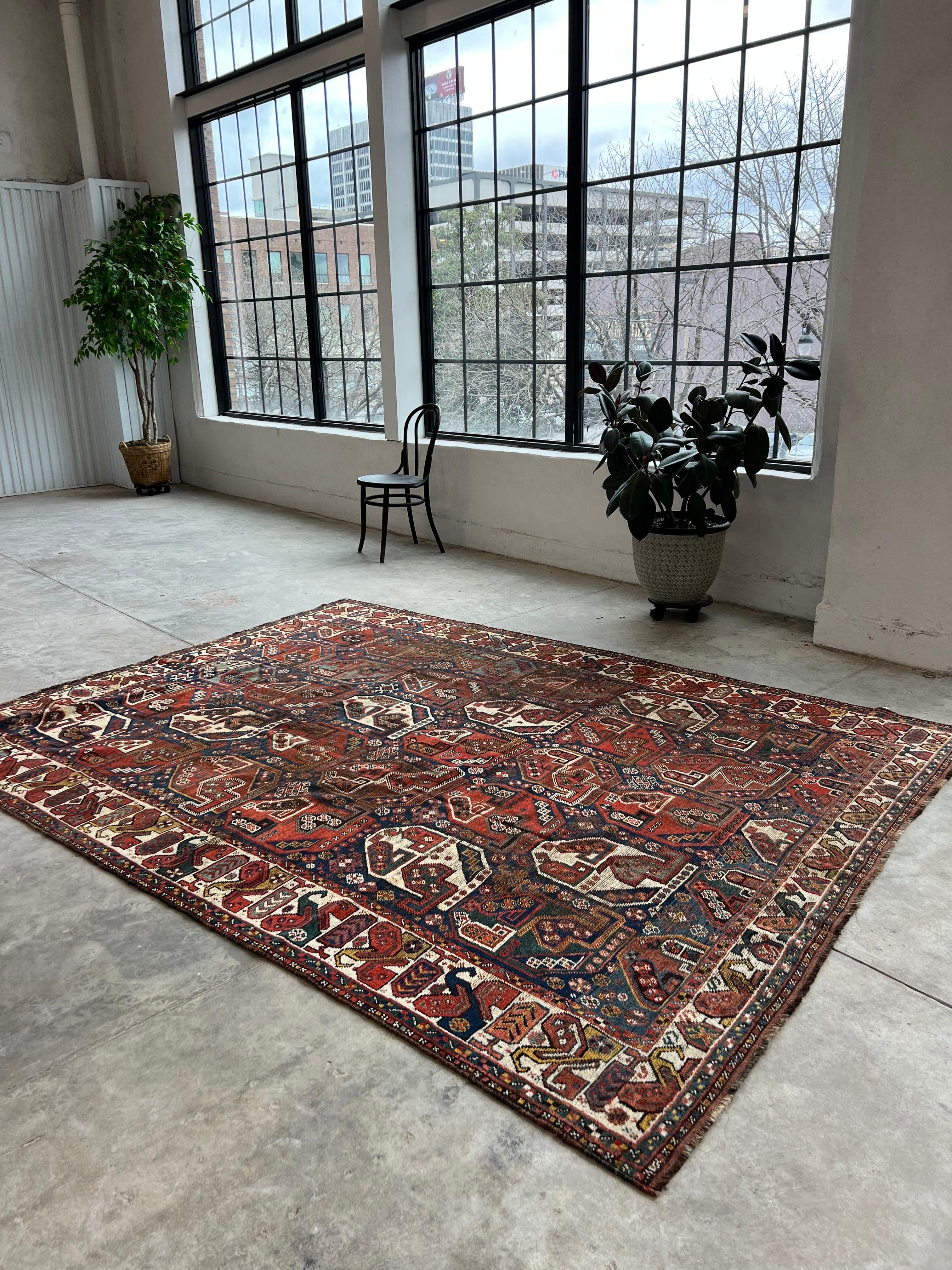 Antique Persian Tribal Shiraz Rug with a Repeating All over Pattern For Sale 14