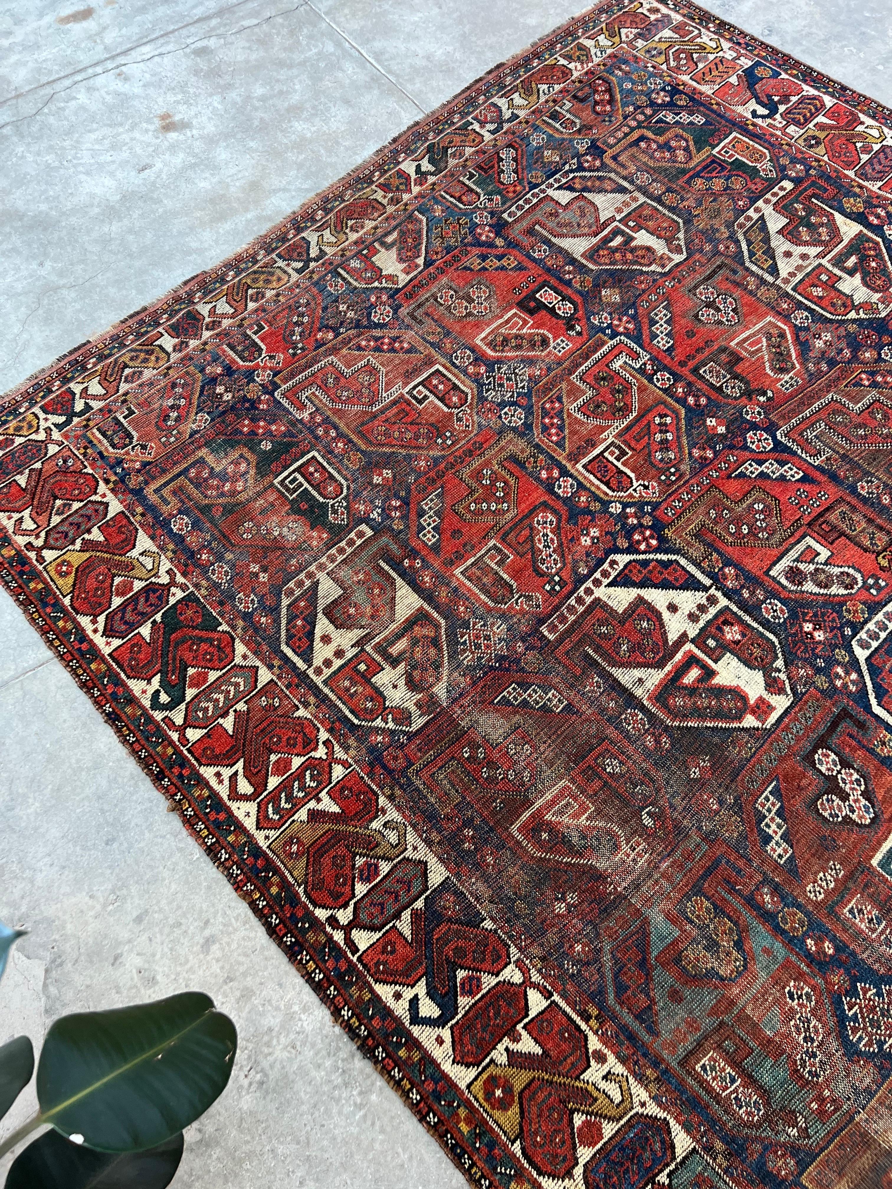 Antique Persian Tribal Shiraz Rug with a Repeating All over Pattern For Sale 2