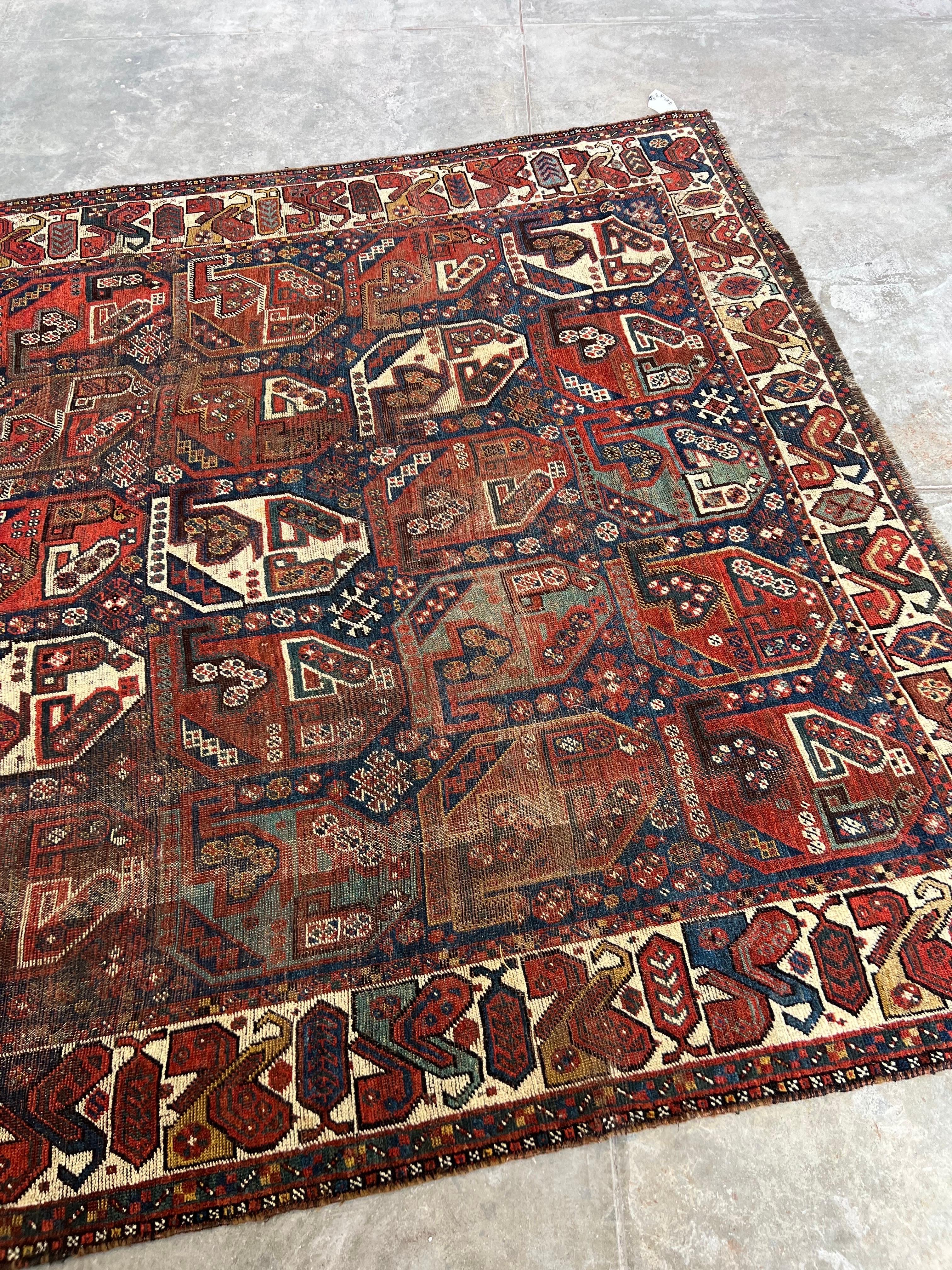 Antique Persian Tribal Shiraz Rug with a Repeating All over Pattern For Sale 3