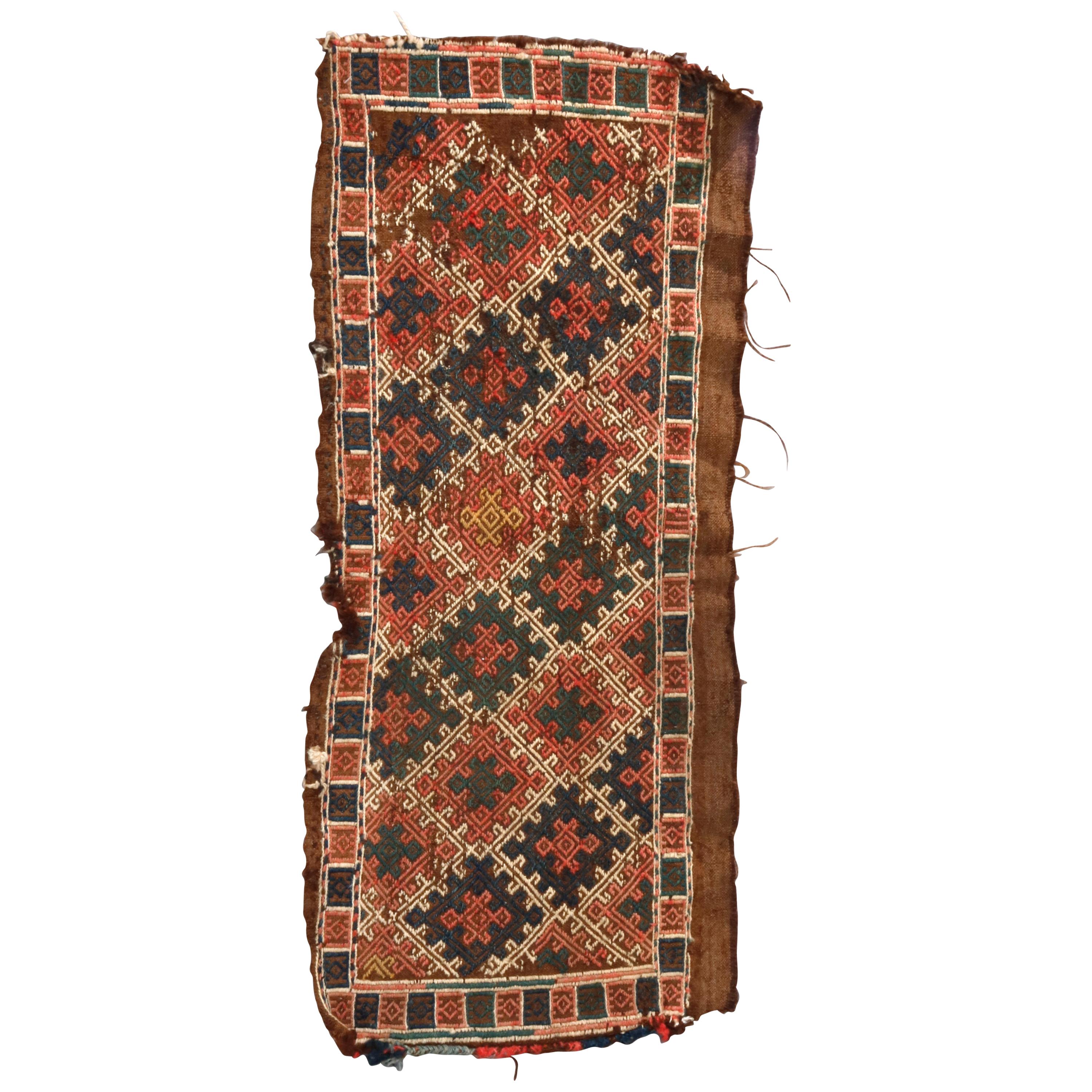 Antique Persian Tribal Soumak Turkmen Juval Oriental Rug, 19th Century For Sale