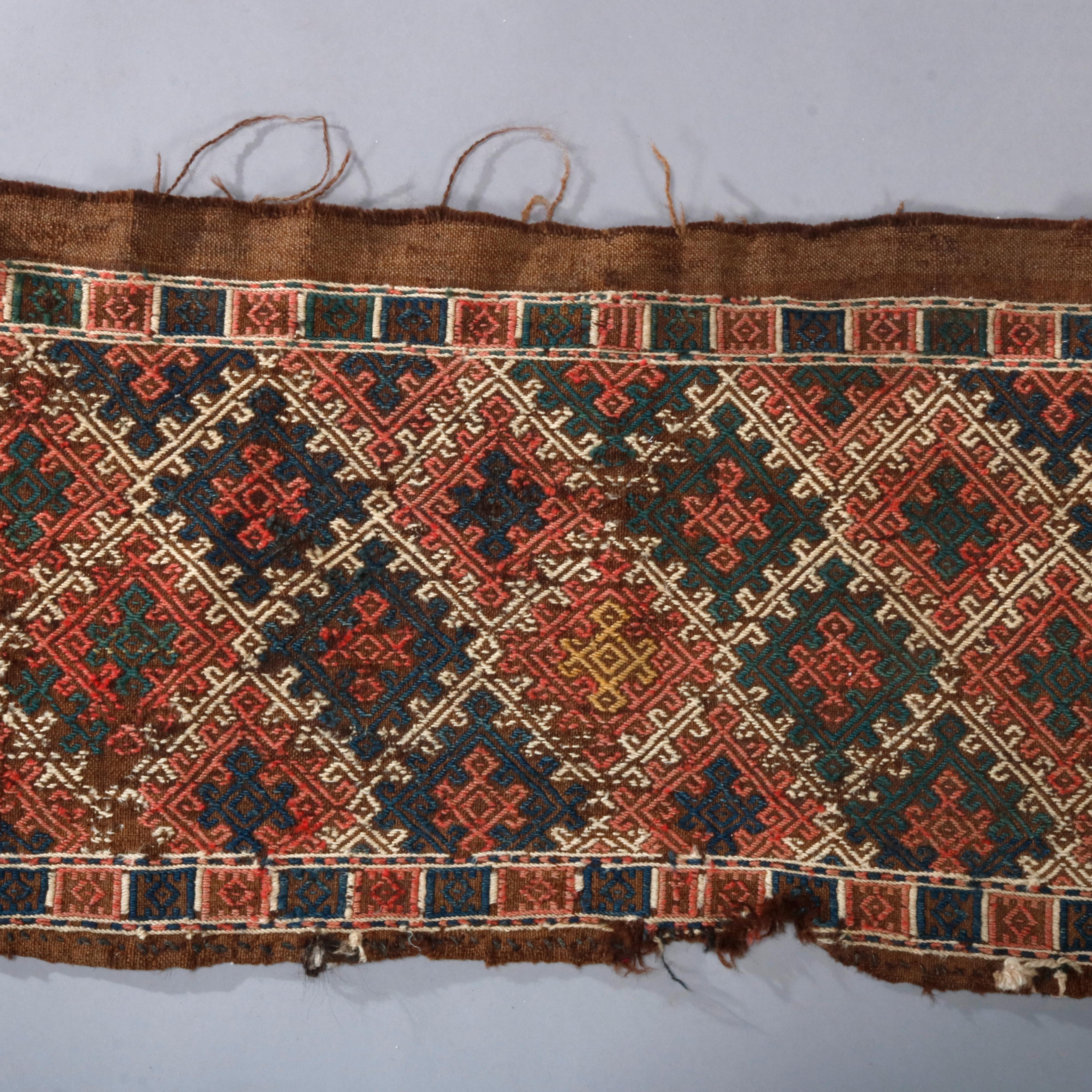 Hand-Woven Antique Persian Tribal Soumak Turkmen Juval Oriental Rug, 19th Century For Sale