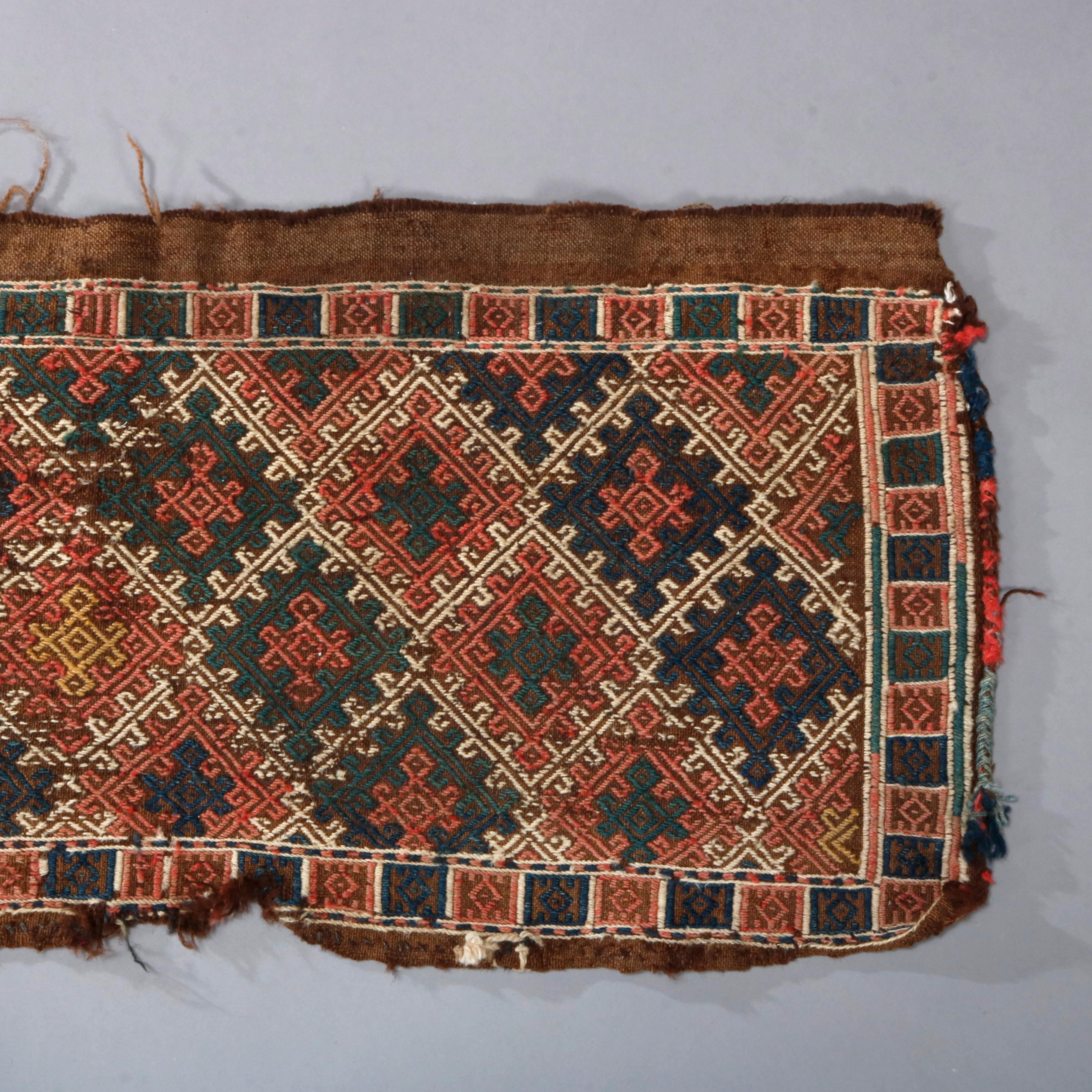 Antique Persian Tribal Soumak Turkmen Juval Oriental Rug, 19th Century In Good Condition For Sale In Big Flats, NY