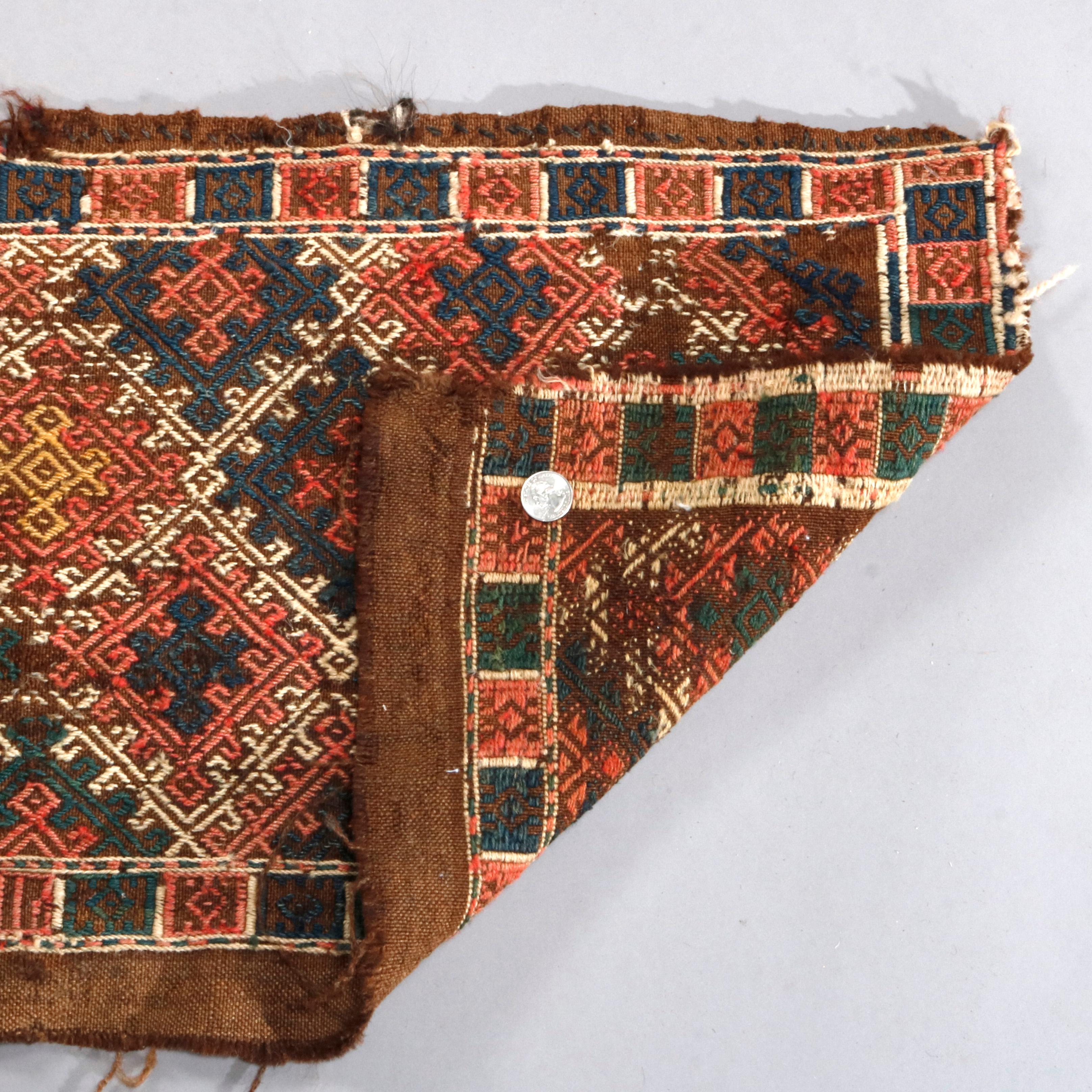 Wool Antique Persian Tribal Soumak Turkmen Juval Oriental Rug, 19th Century For Sale