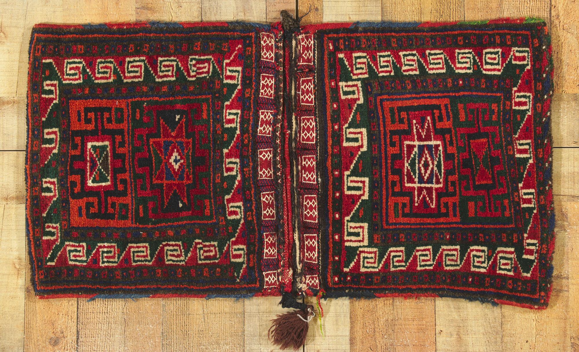Wool Antique Persian Turkmen Saddlebag For Sale