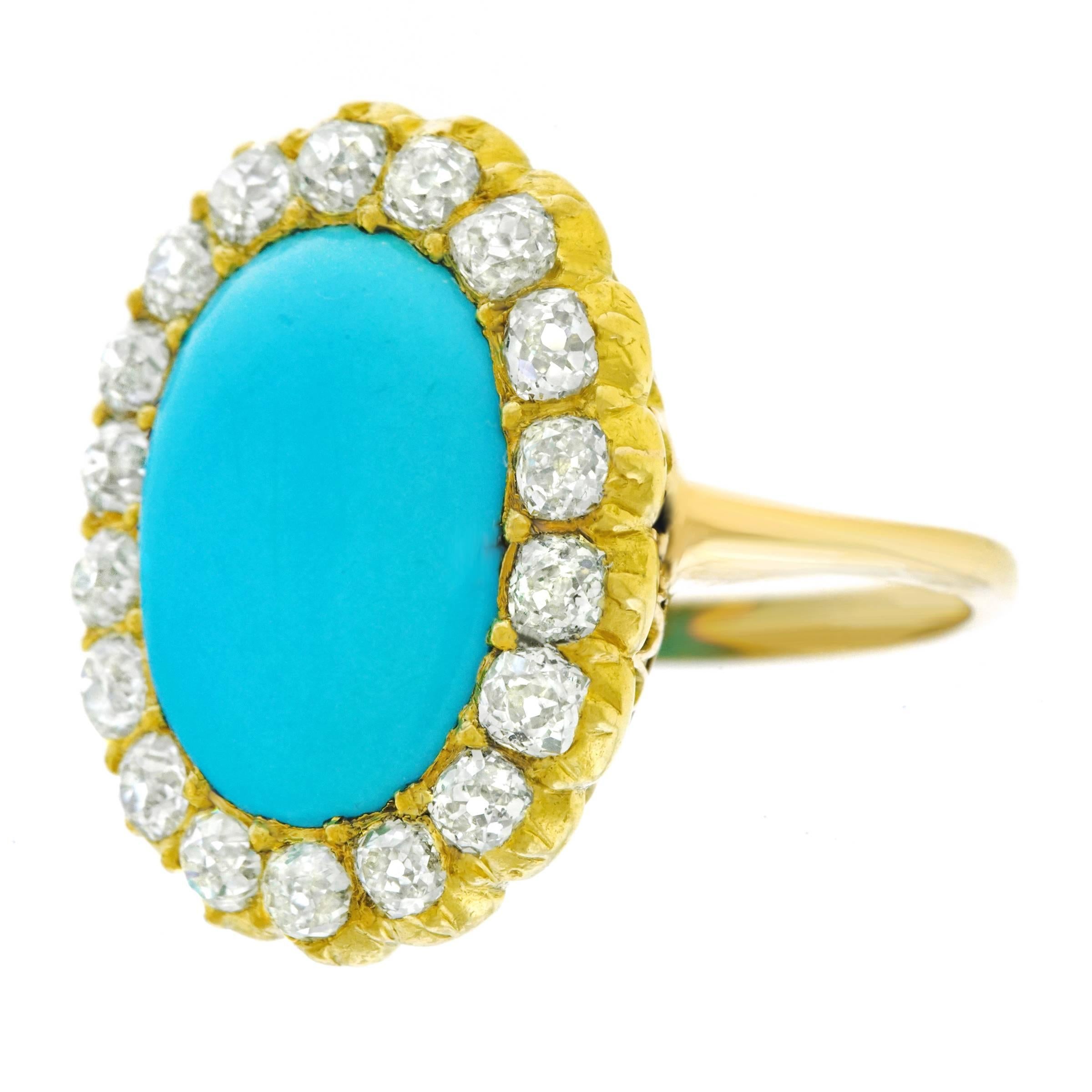 Antique Persian Turquoise and Diamond Set Gold Ring In Excellent Condition In Litchfield, CT