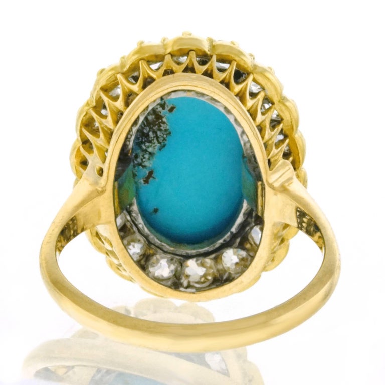 Antique Persian Turquoise and Diamond Set Gold Ring at 1stDibs