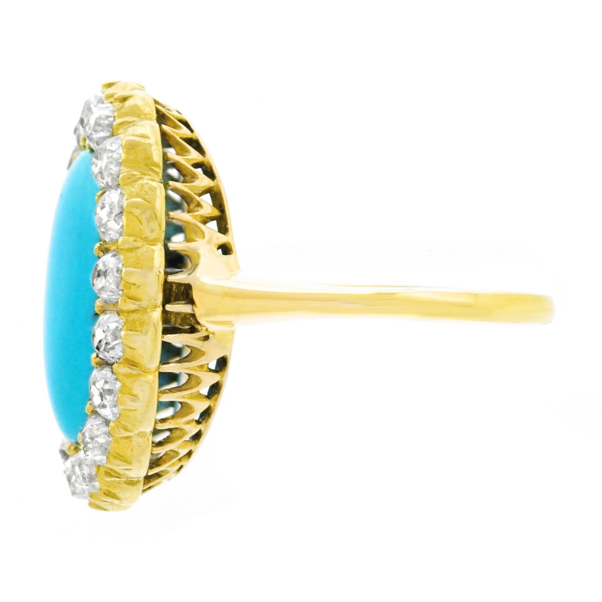 Antique Persian Turquoise and Diamond Set Gold Ring 3