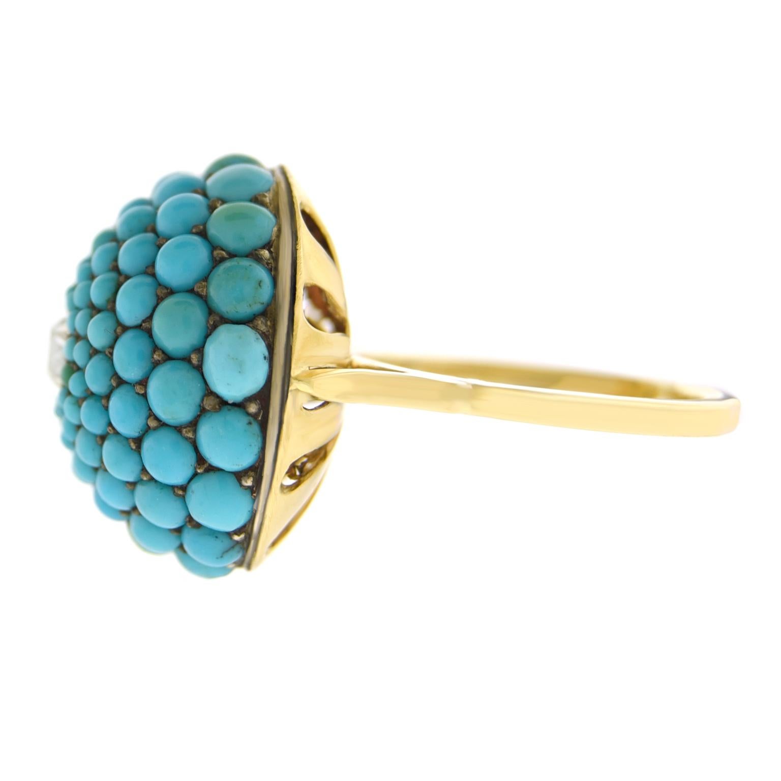 Antique Persian Turquoise and Diamond-Set Gold Ring 2