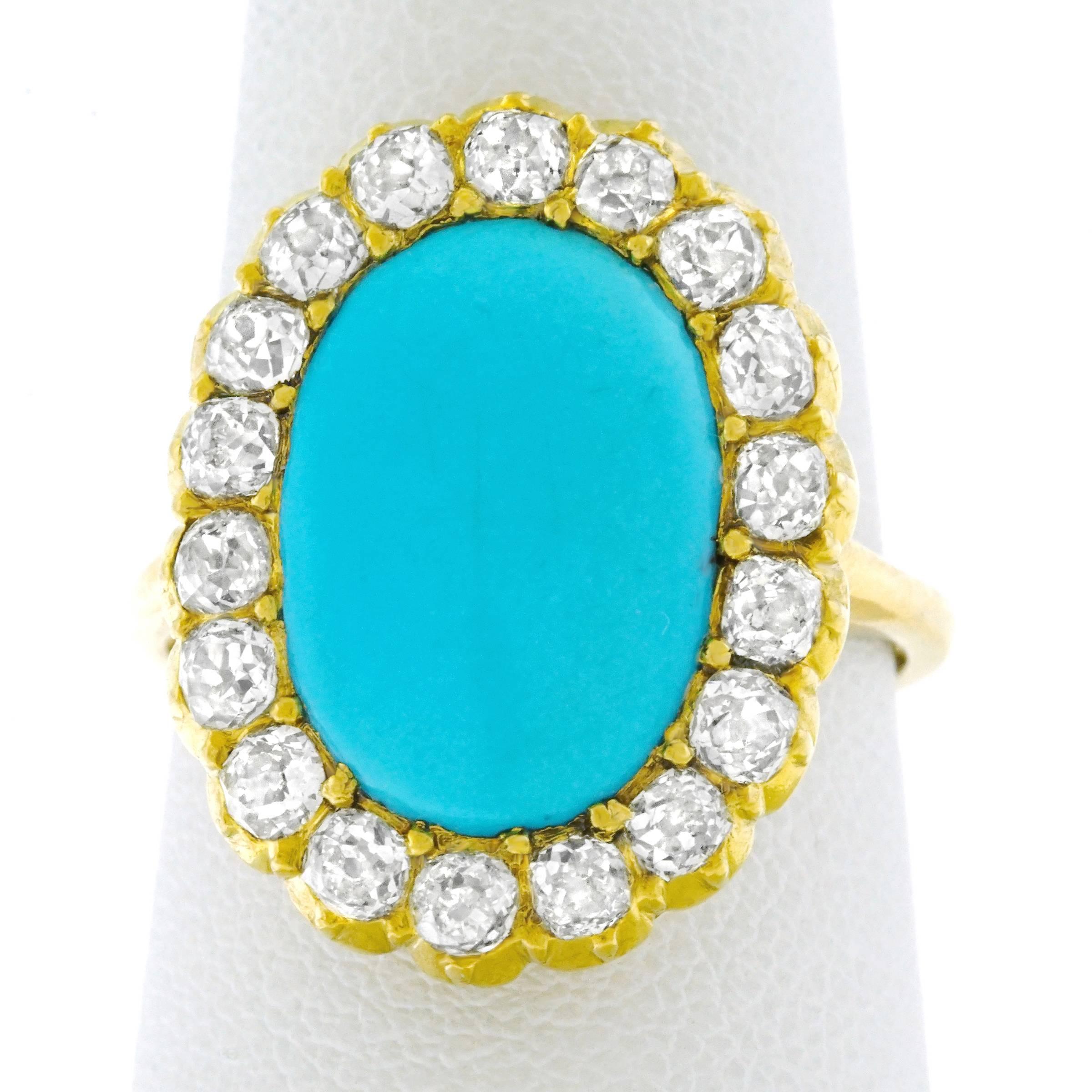 Antique Persian Turquoise and Diamond Set Gold Ring 4