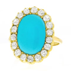 Antique Persian Turquoise and Diamond Set Gold Ring