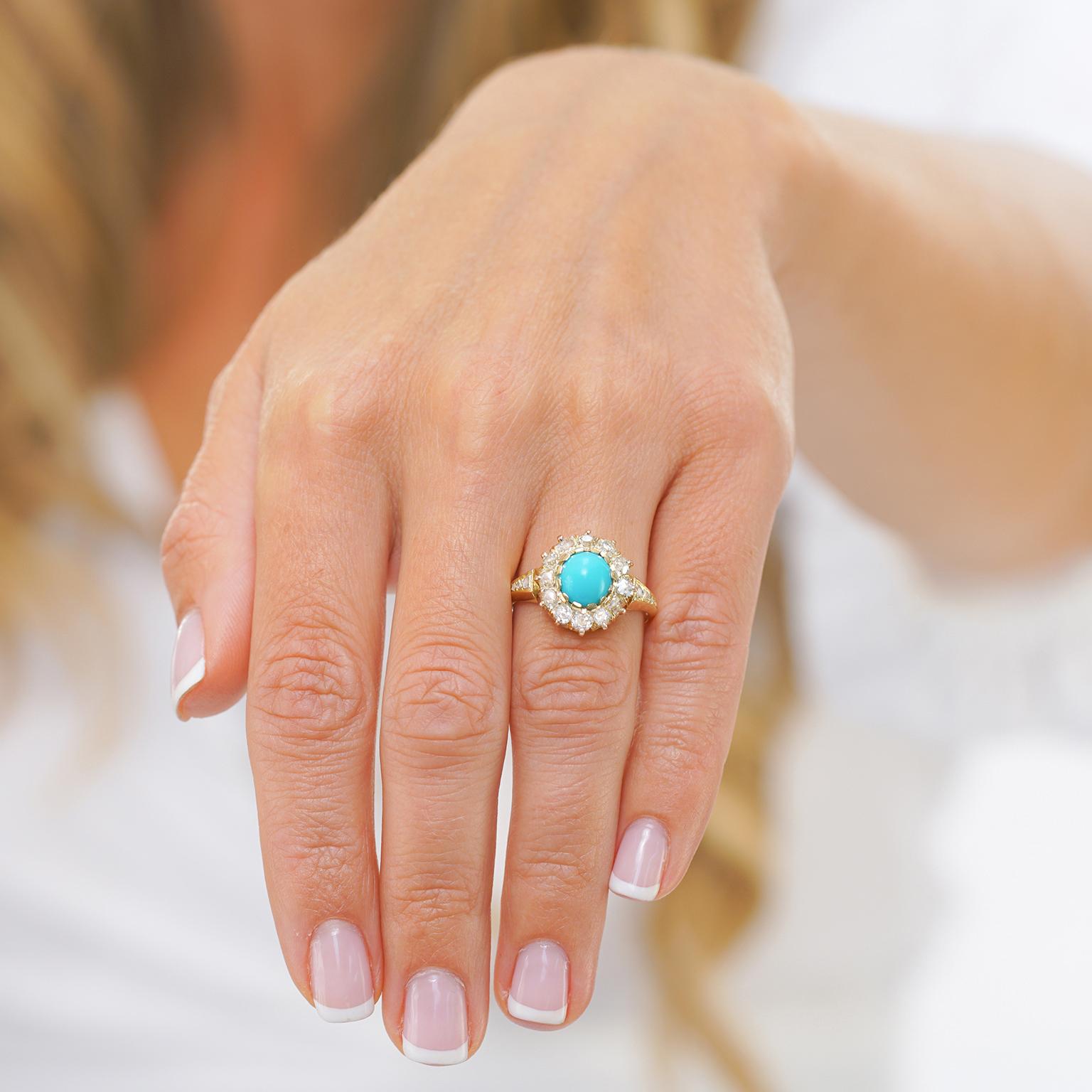 Cabochon Antique Persian Turquoise Ring